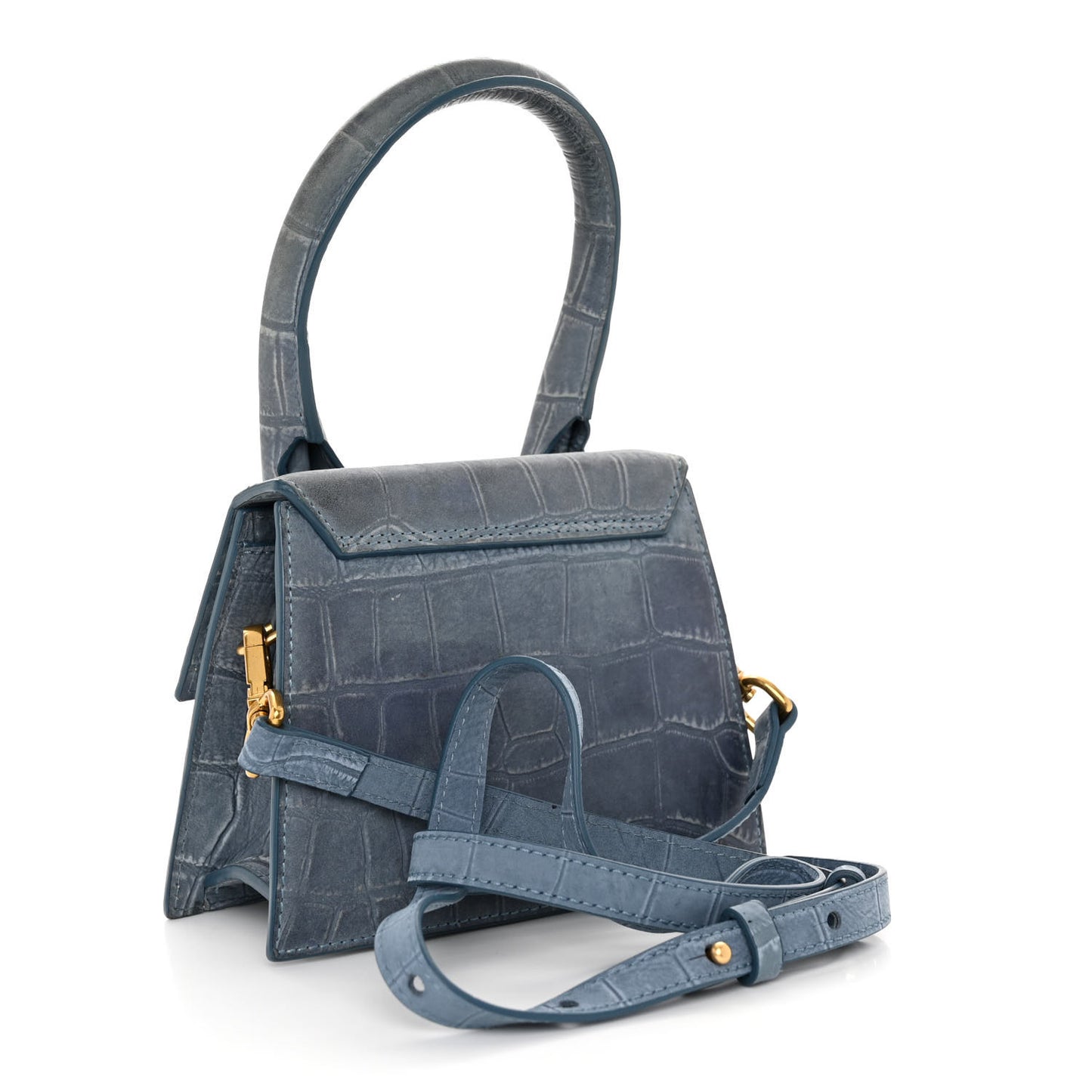 Suede Crocodile Embossed Le Chiquito Moyen Blue