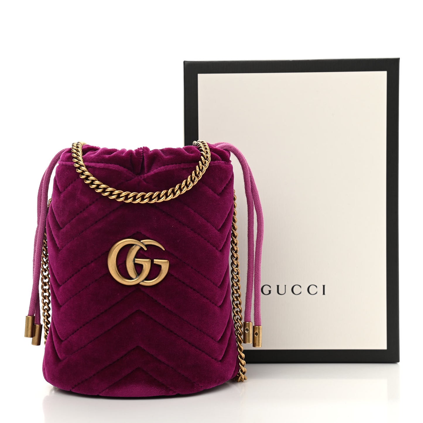 Velvet Matelasse Mini GG Marmont 2.0 Bucket Bag Fuchsia Violet Cyclamen