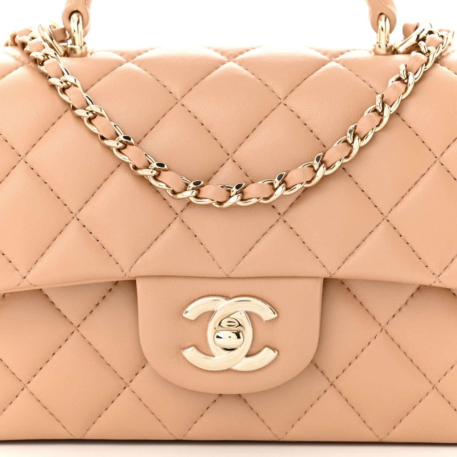 Chanel Lambskin Quilted Mini Top Handle Rectangular Flap Beige 8 of 11