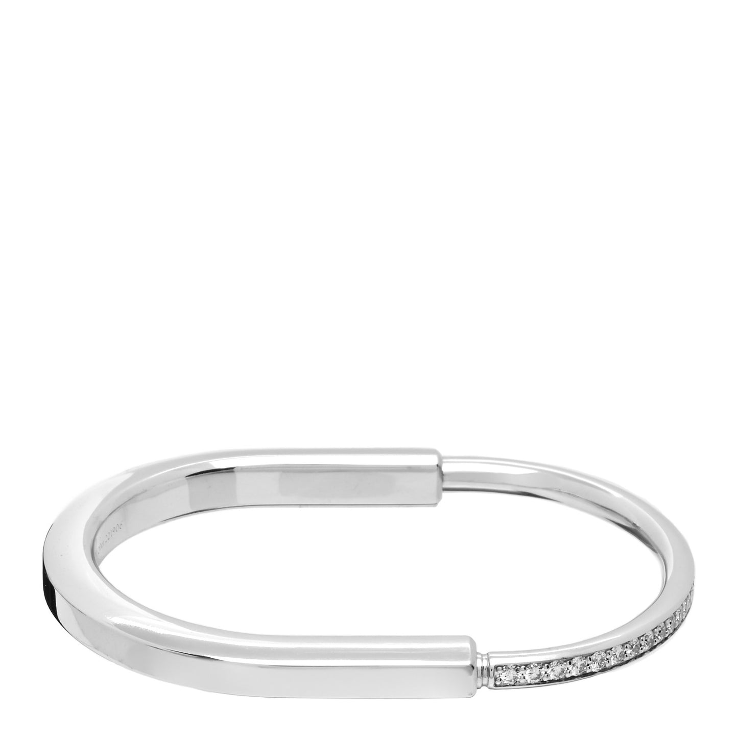 18K White Gold Diamond Tiffany Lock Half Pave Bangle Bracelet