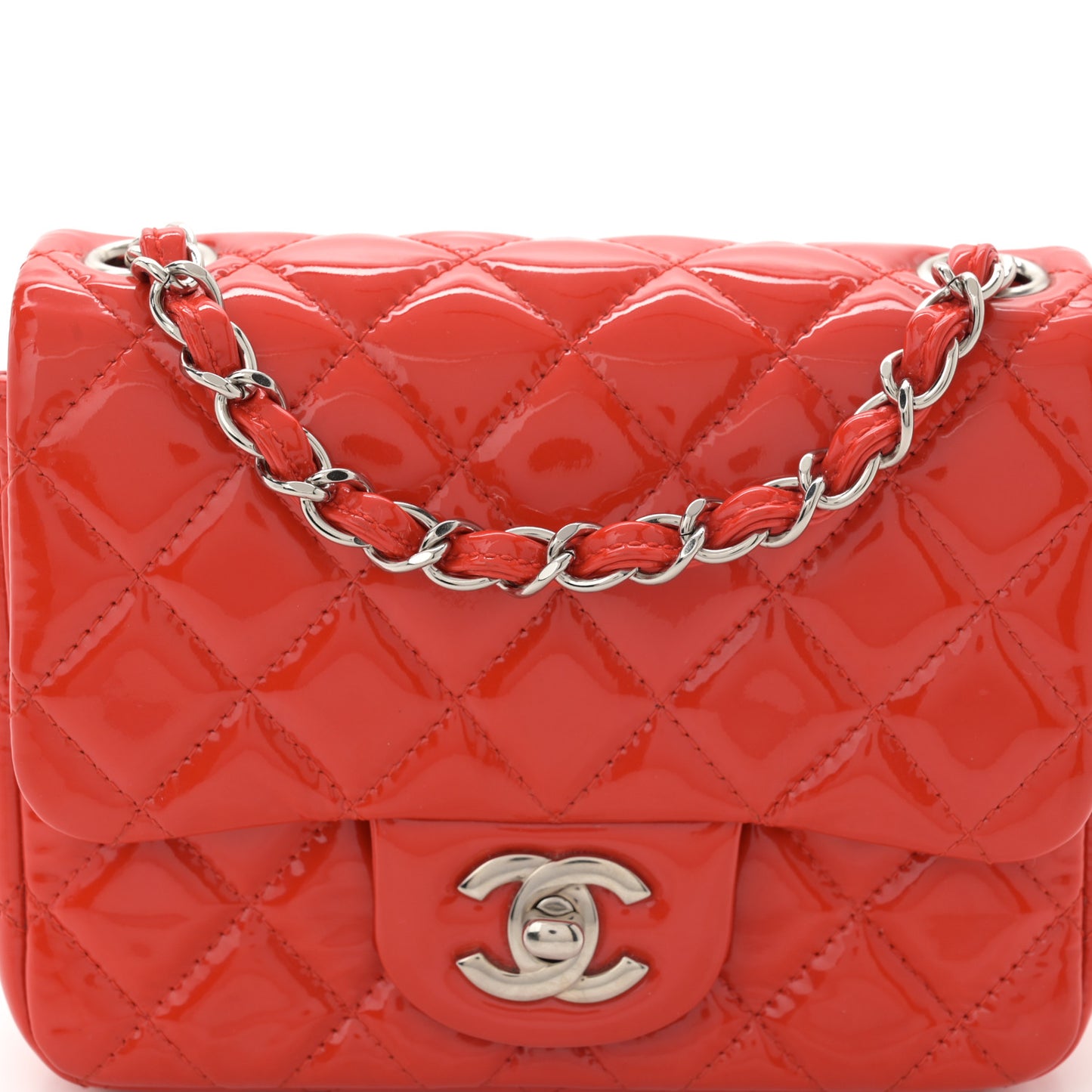 Patent Quilted Mini Square Flap Red