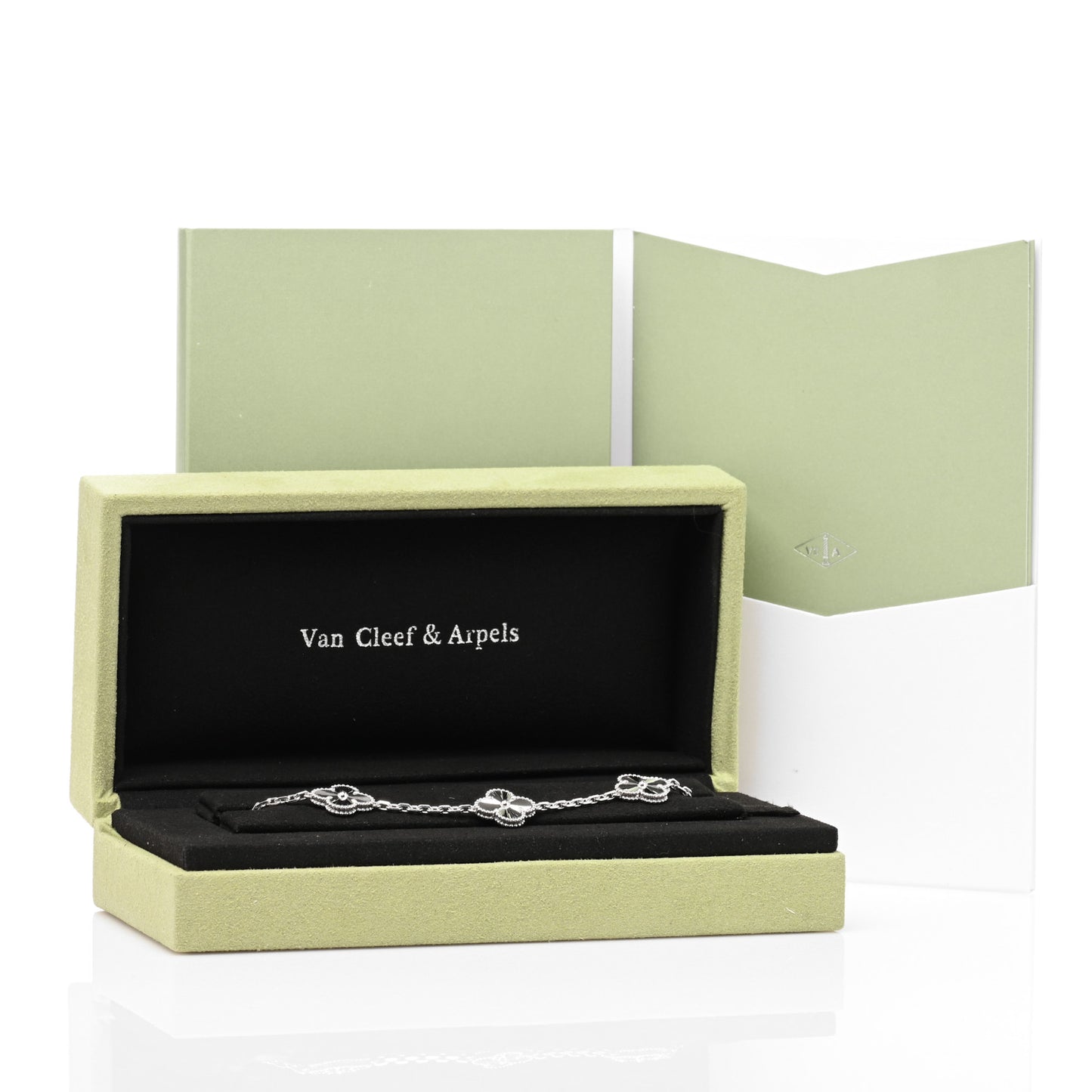 18K White Gold 5 Motifs Guilloche Vintage Alhambra Bracelet