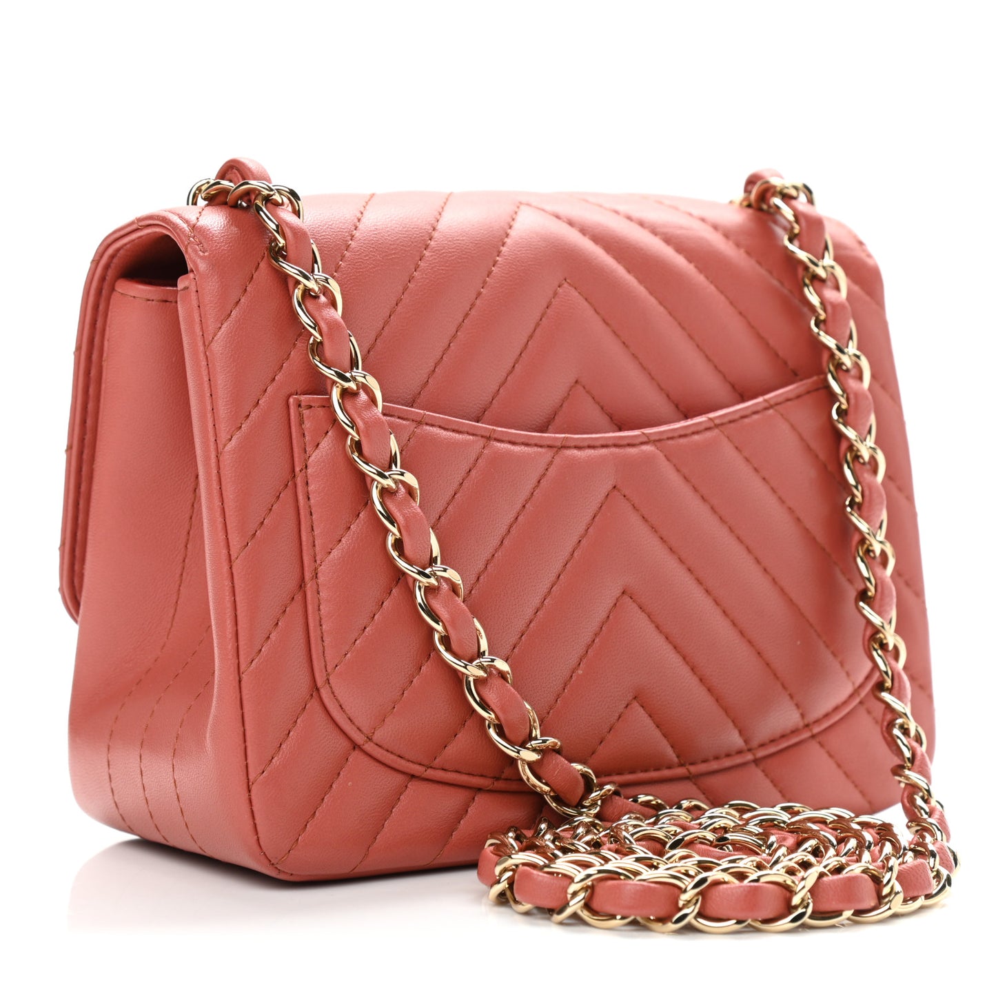 Lambskin Chevron Quilted Mini Square Flap Rosewood