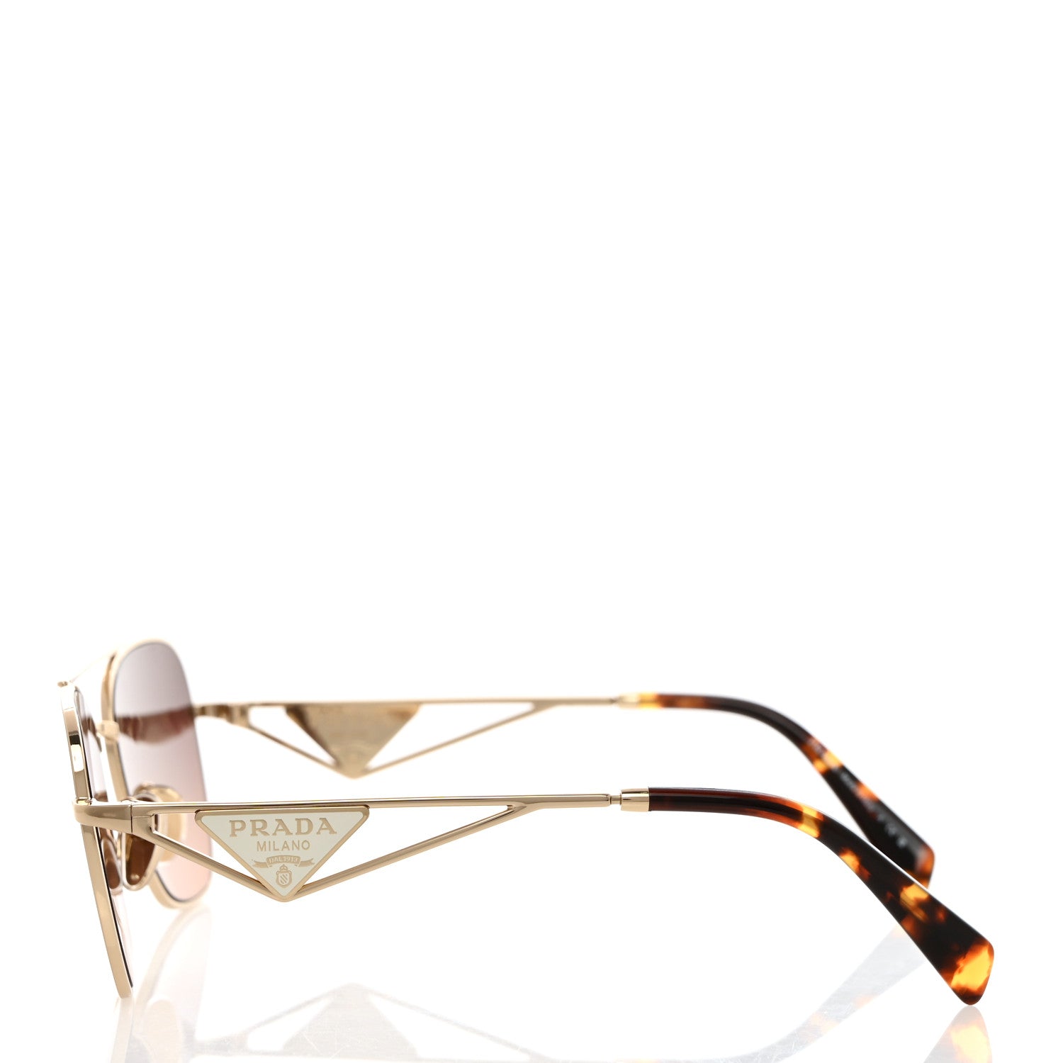 Prada Metal Symbole Triangle Logo Aviator Sunglasses SPR A50 Gold Tortoise Brown 3 of 9