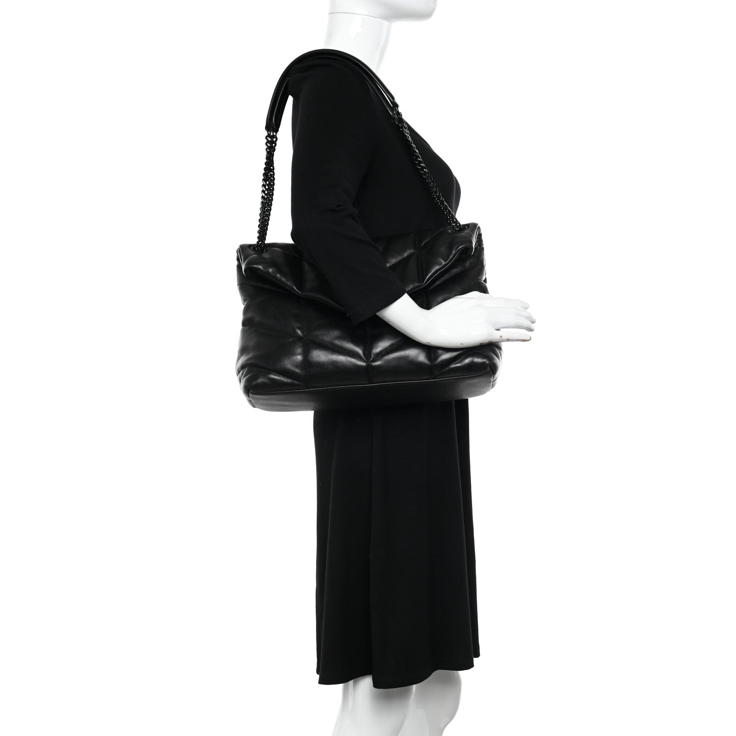 Saint Laurent Lambskin Quilted Monogram Monochrome Medium Loulou Puffer Chain Satchel Black 2 of 11
