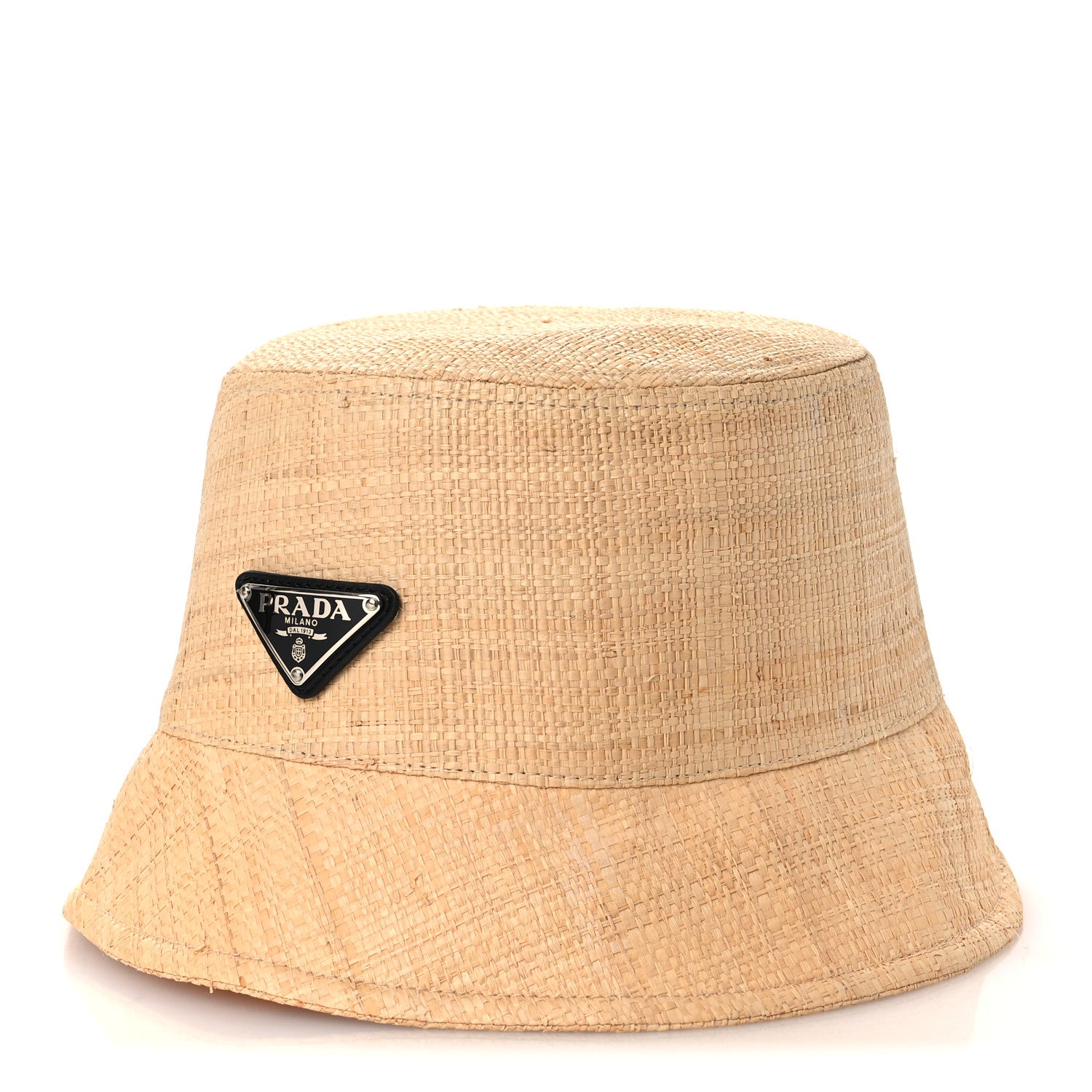 ◯PRADA◯ナイロンベレー帽◯トライアングルロゴ Prada Raffia Triangle Logo Embroidered Bucket Hat L Naturale