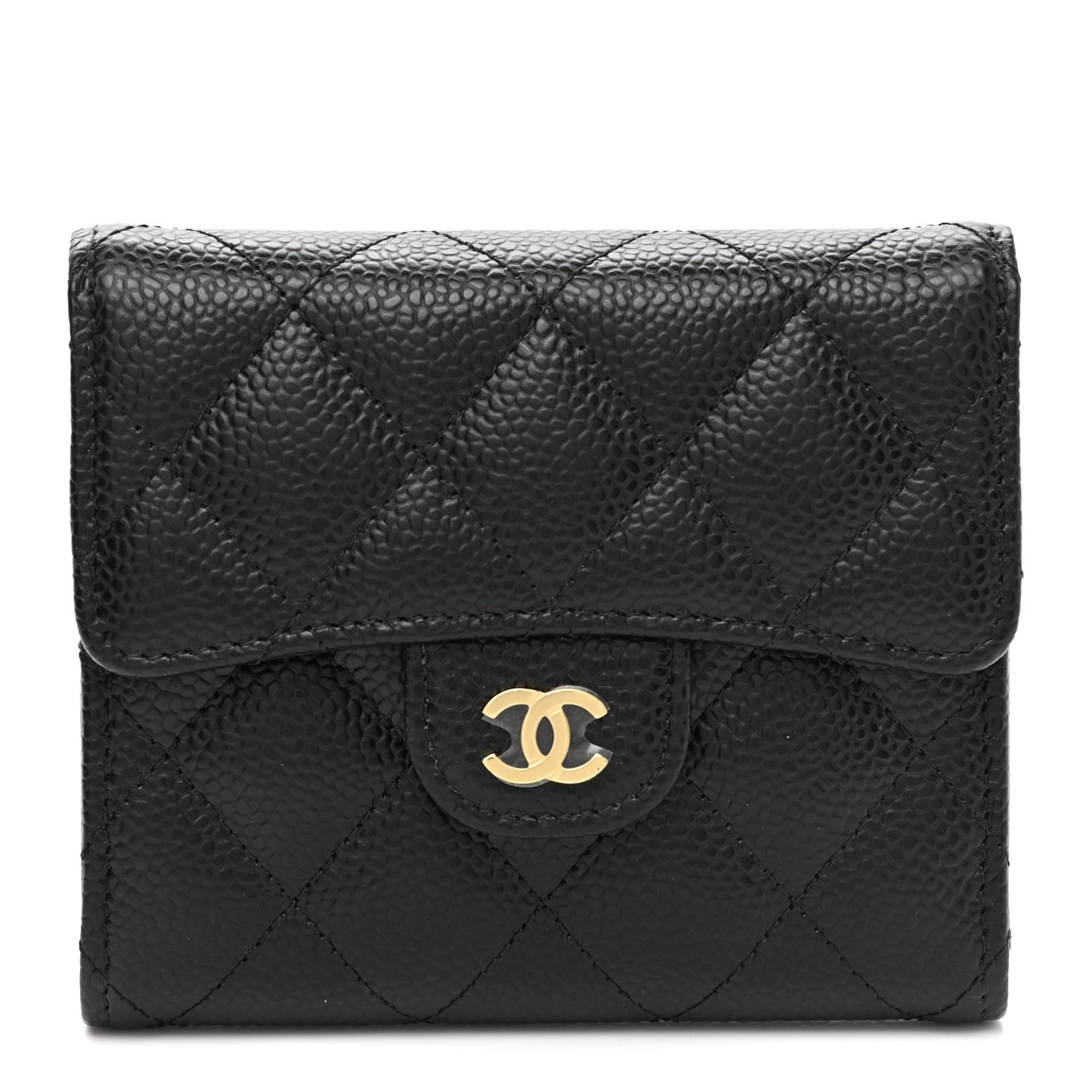 Caviar Quilted Compact Flap Wallet Black