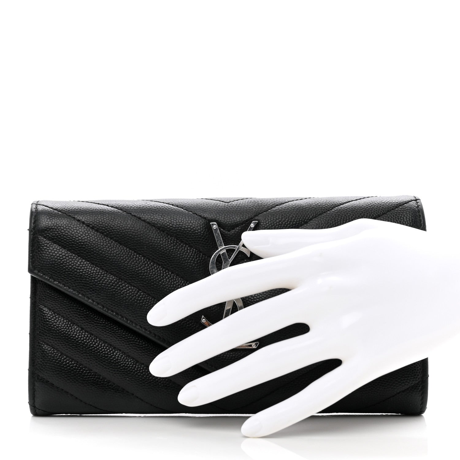 Saint Laurent Grain De Poudre Matelasse Chevron Monogram Flap Wallet Black 2 of 7