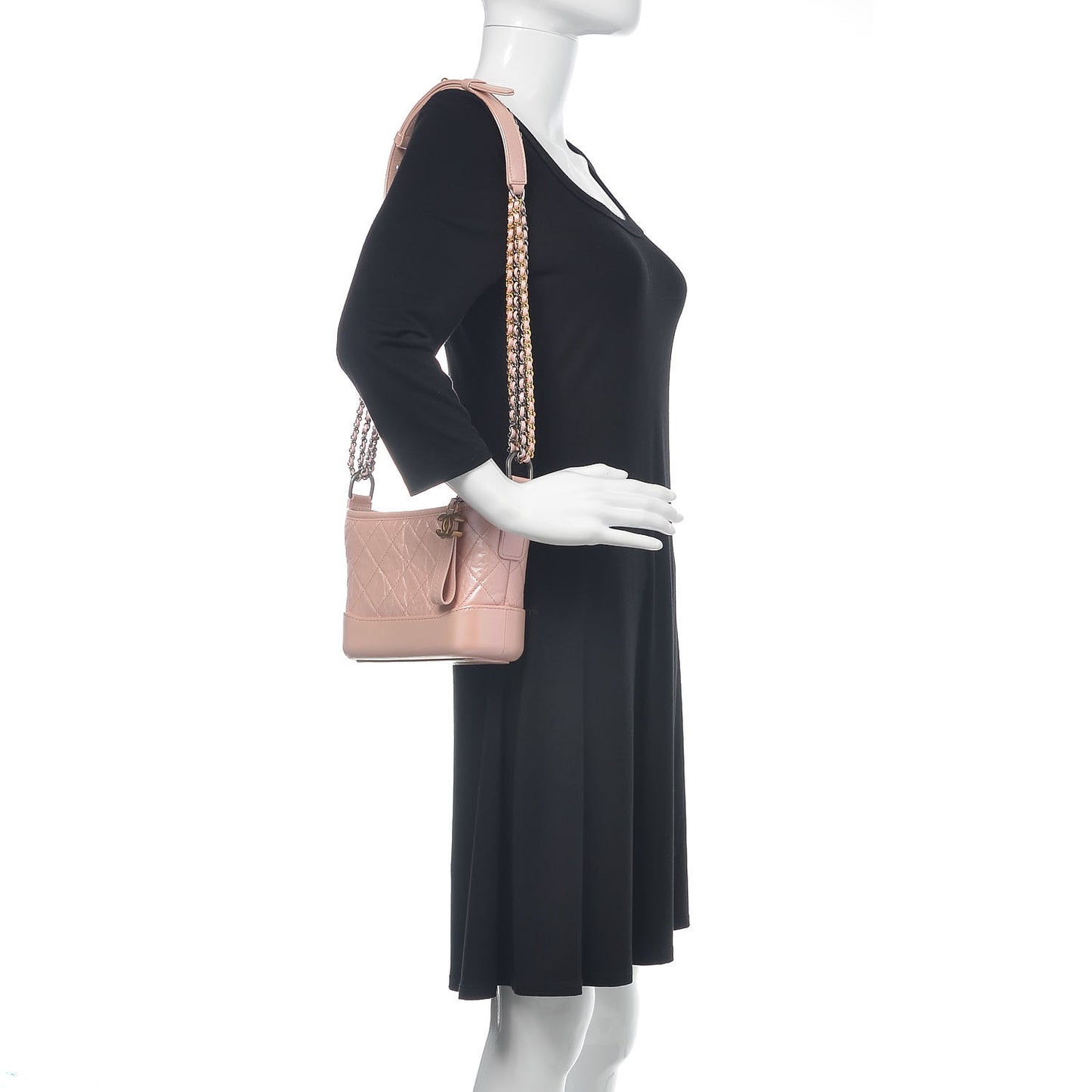 Iridescent Aged Calfskin Quilted Small Gabrielle Hobo Light Pink