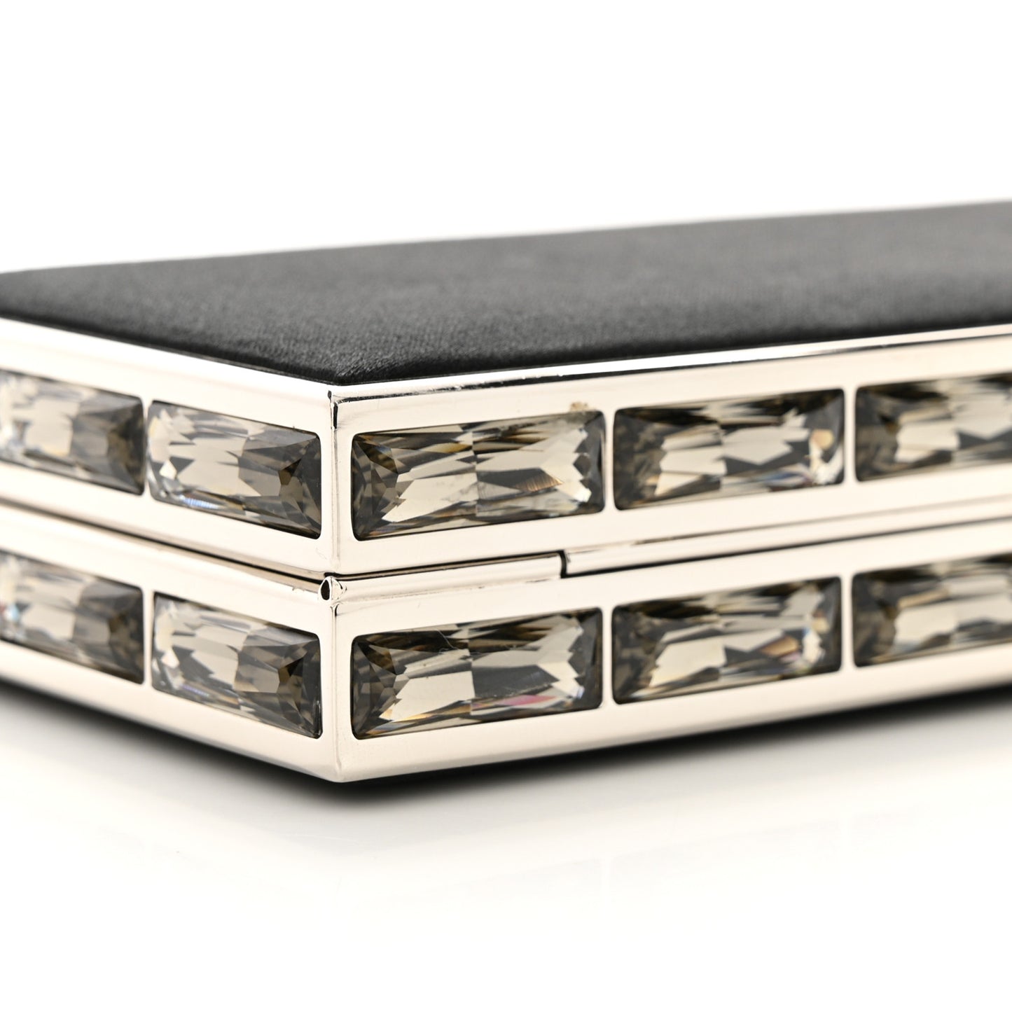 Satin Crystal Box Clutch Black Silver