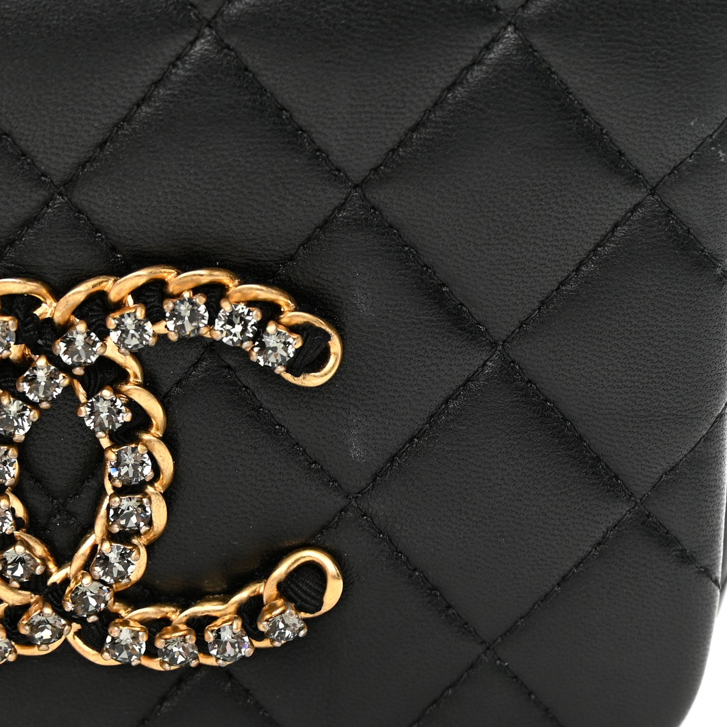 Lambskin Quilted Crystal CC Mini Flap Black