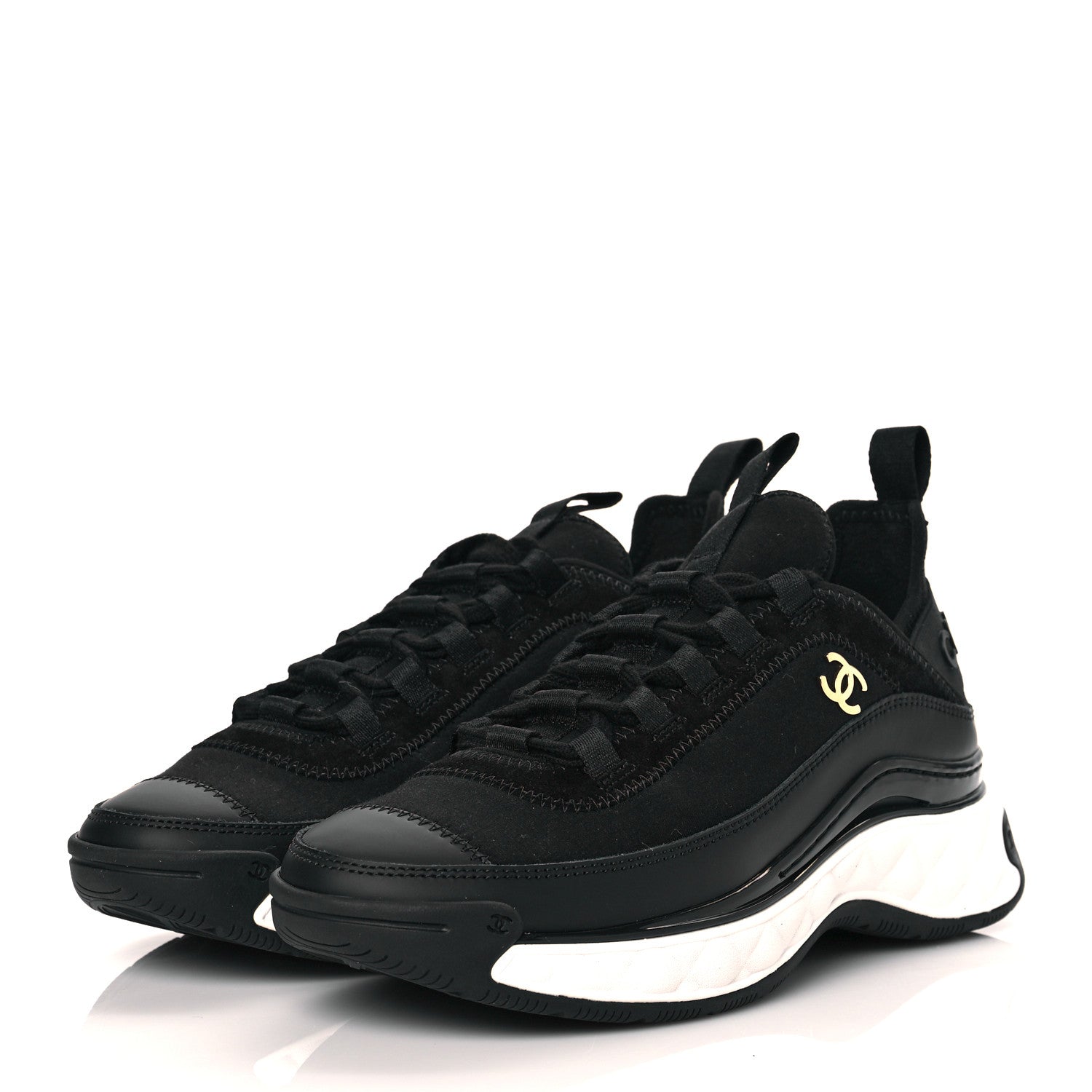 Chanel Velvet Calfskin Mixed Fibers CC Sneakers 36 Black 3 of 9