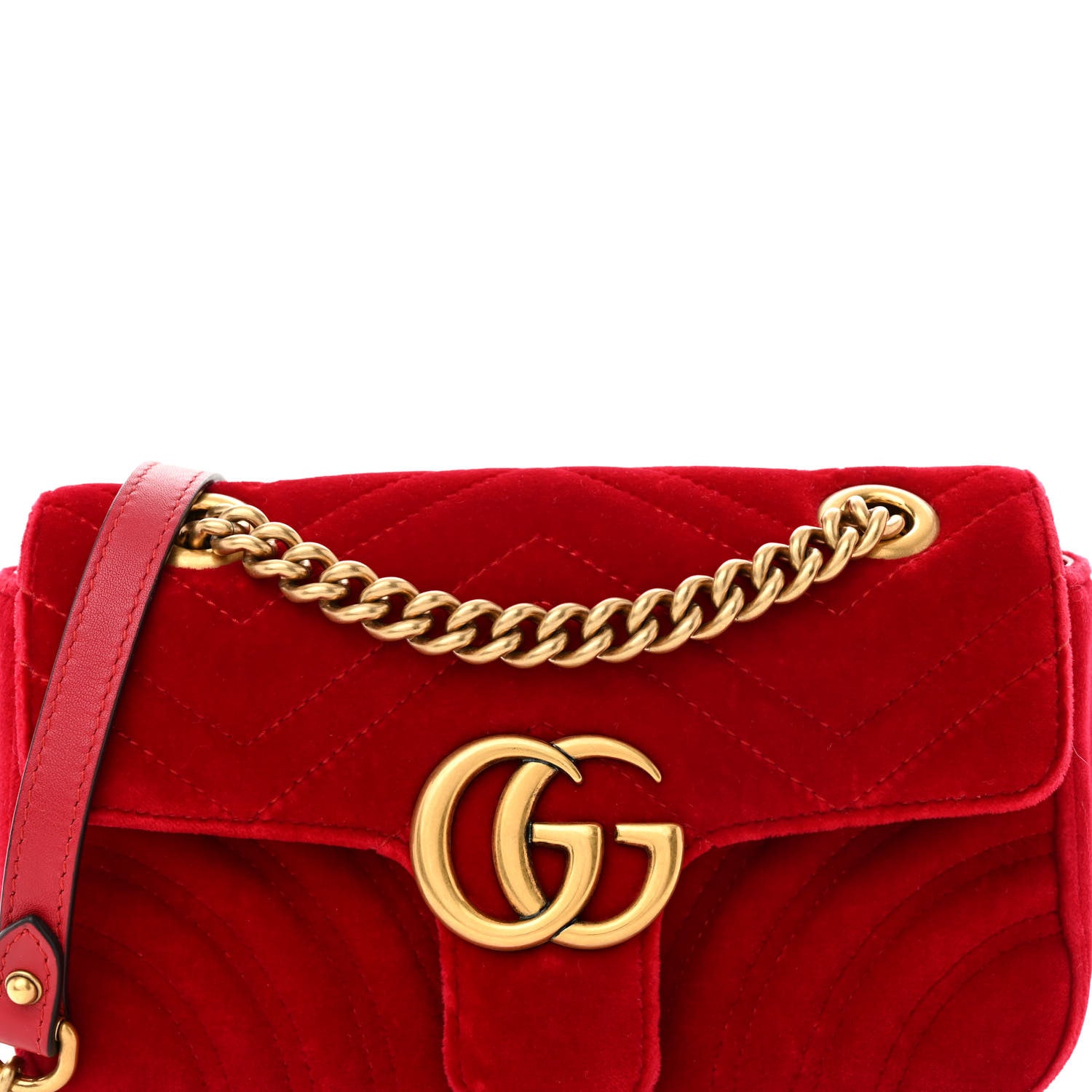 Gucci Velvet Matelasse Mini GG Marmont Shoulder Bag Hibiscus Red 8 of 11