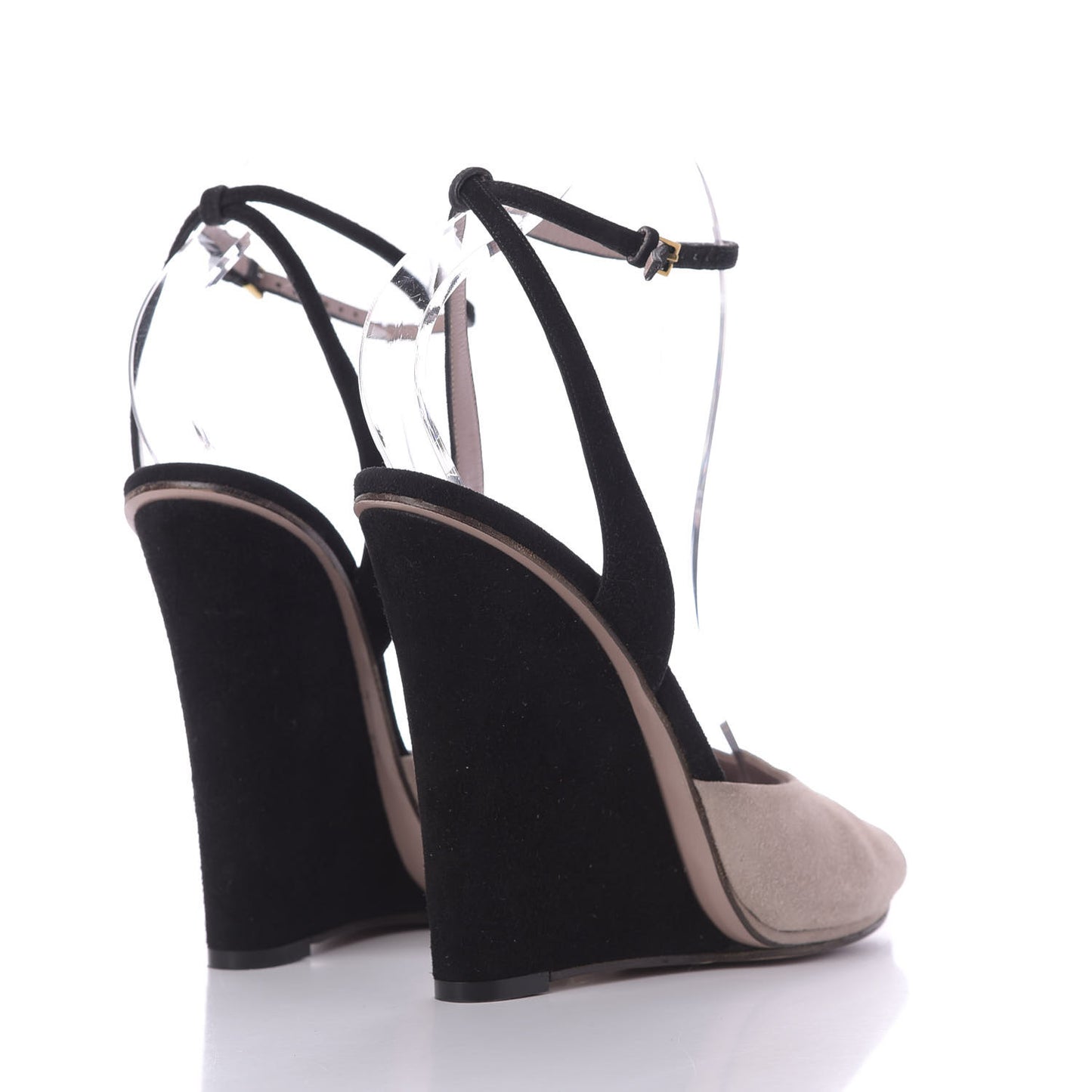 Suede Platform Ankle Strap Wedge 40 Pink Black