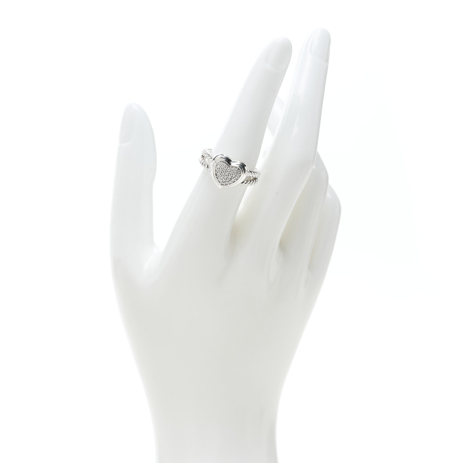 David Yurman Sterling Silver Pave Diamond 13mm Heart Cable Ring 53 6.25 2 of 5