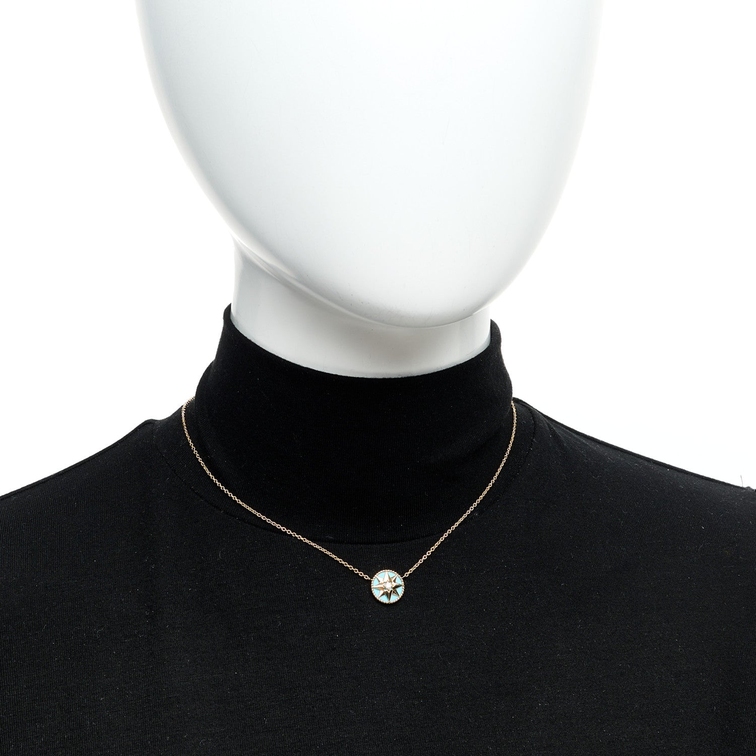 Christian Dior 18K Yellow Gold Diamond Turquoise Rose Des Vents Necklace 2 of 5