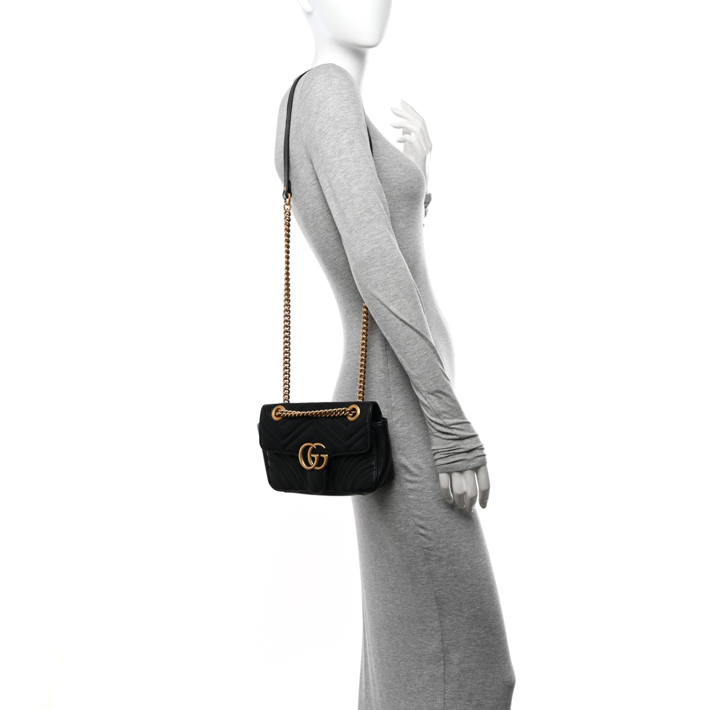Calfskin Matelasse Mini GG Marmont Shoulder Bag Black