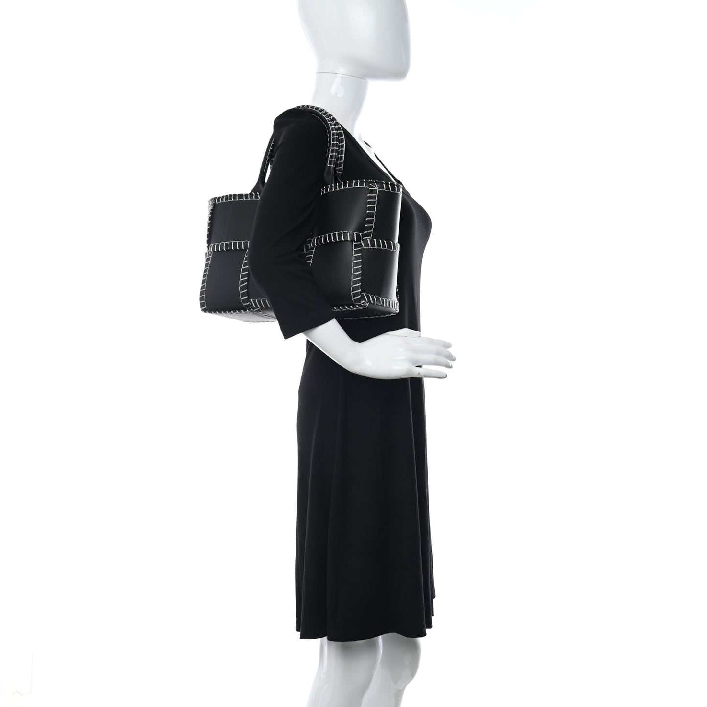 Nappa Maxi Intrecciato Overlock Stitched Small Arco Tote Black Silver