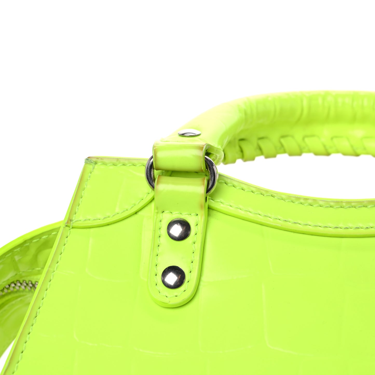 Semi Shiny Calfskin Crocodile Embossed Neo Classic Silver Hardware Mini City Fluo Yellow