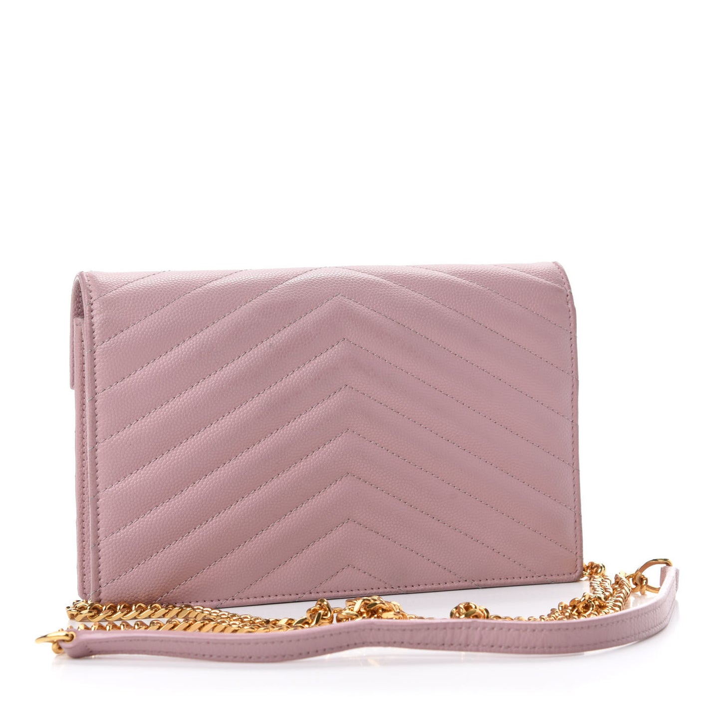 Grain De Poudre Matelasse Chevron Monogram Envelope Chain Wallet Pale Pink