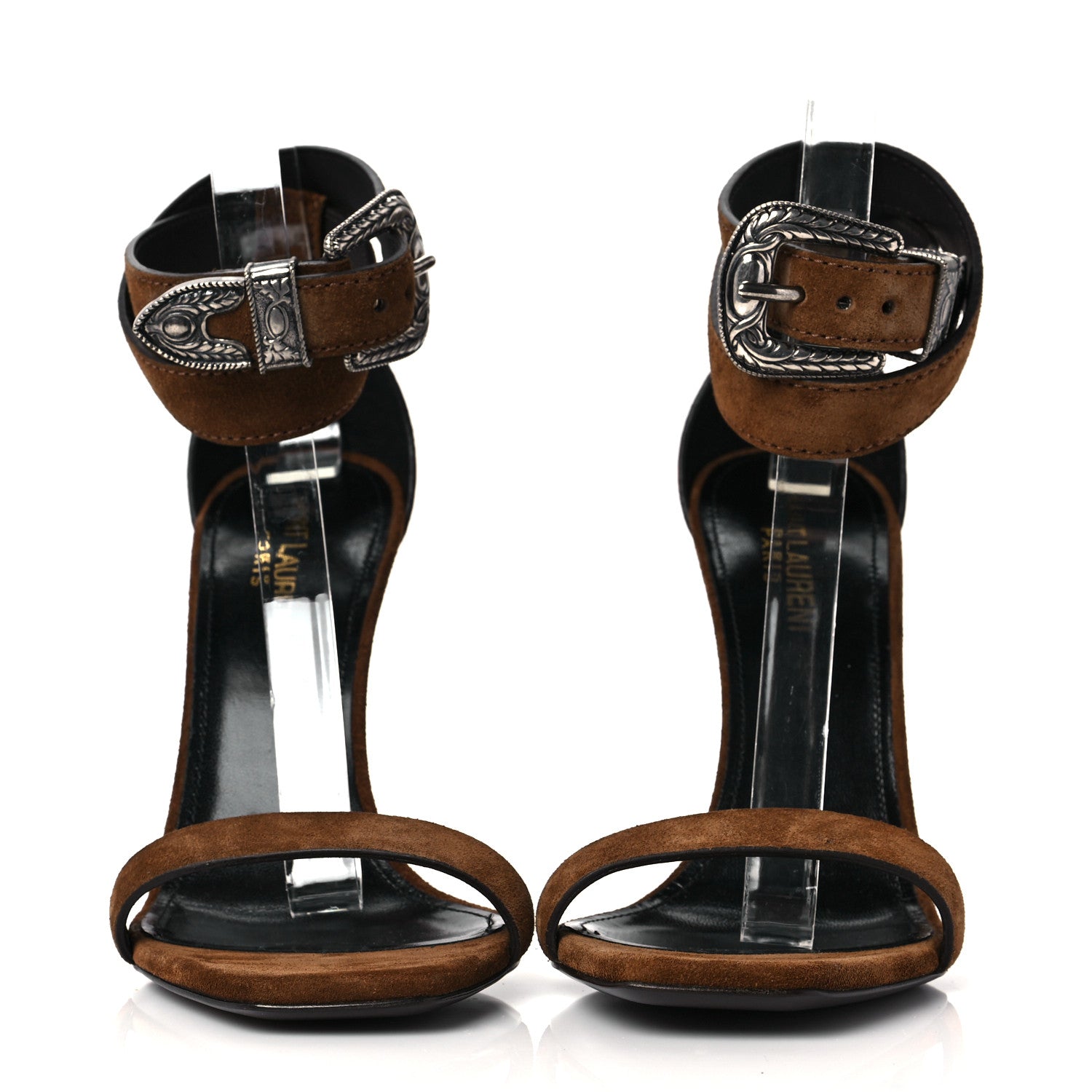 Saint Laurent Suede Mica Buckle Western Ankle Sandals 39 Brown 2 of 8