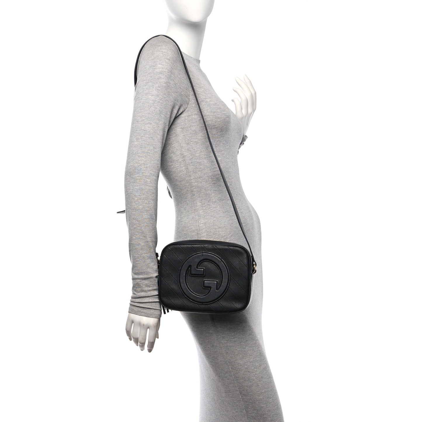 Sakai Be Green Calfskin Diagonal Stitched Small Blondie Shoulder Bag Black