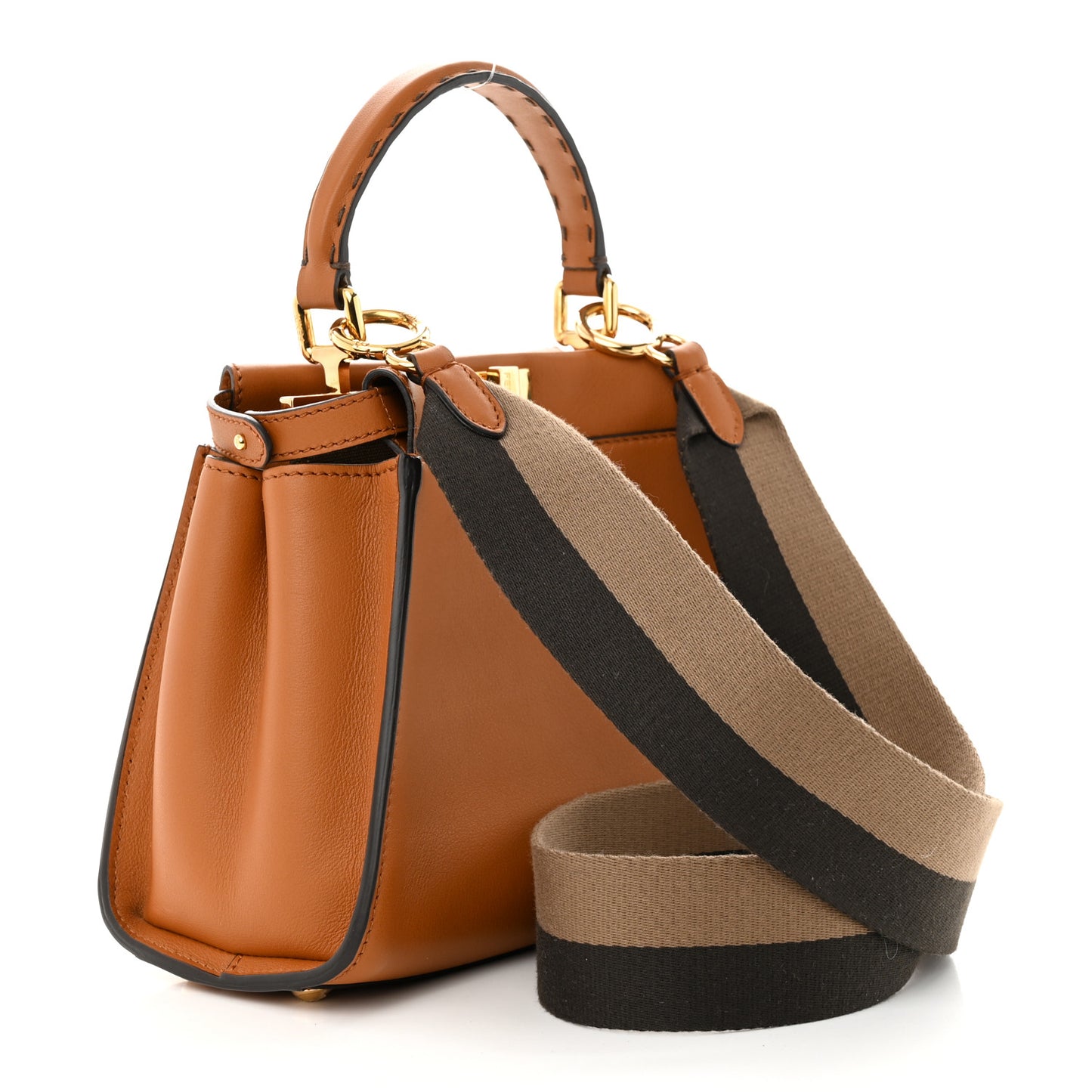 Vitello Seta Canvas FF Embroidered Mini Peekaboo Iconic Satchel Brandy Amazzonia