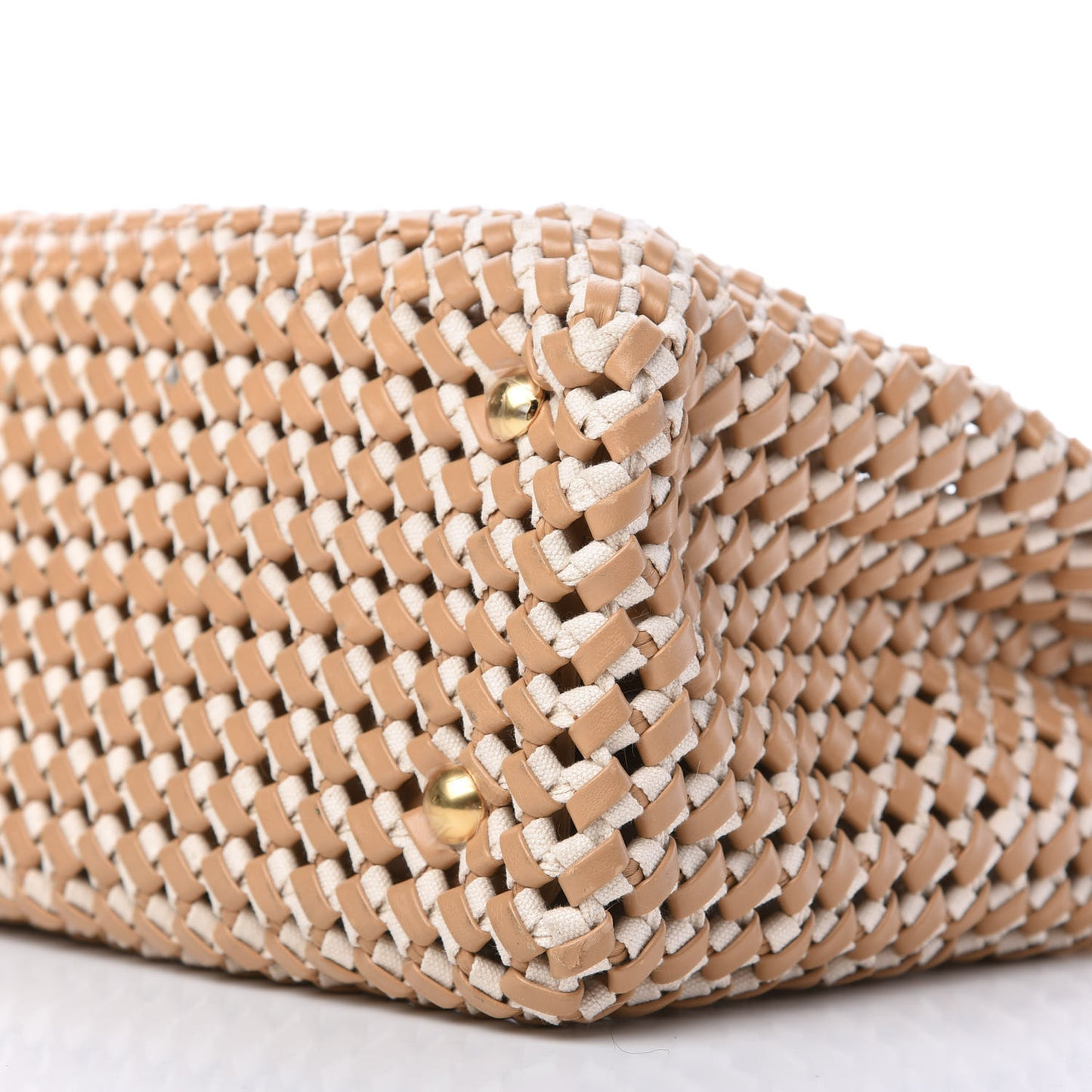 Nappa Woven Medium Peekaboo Iconic Satchel Beige