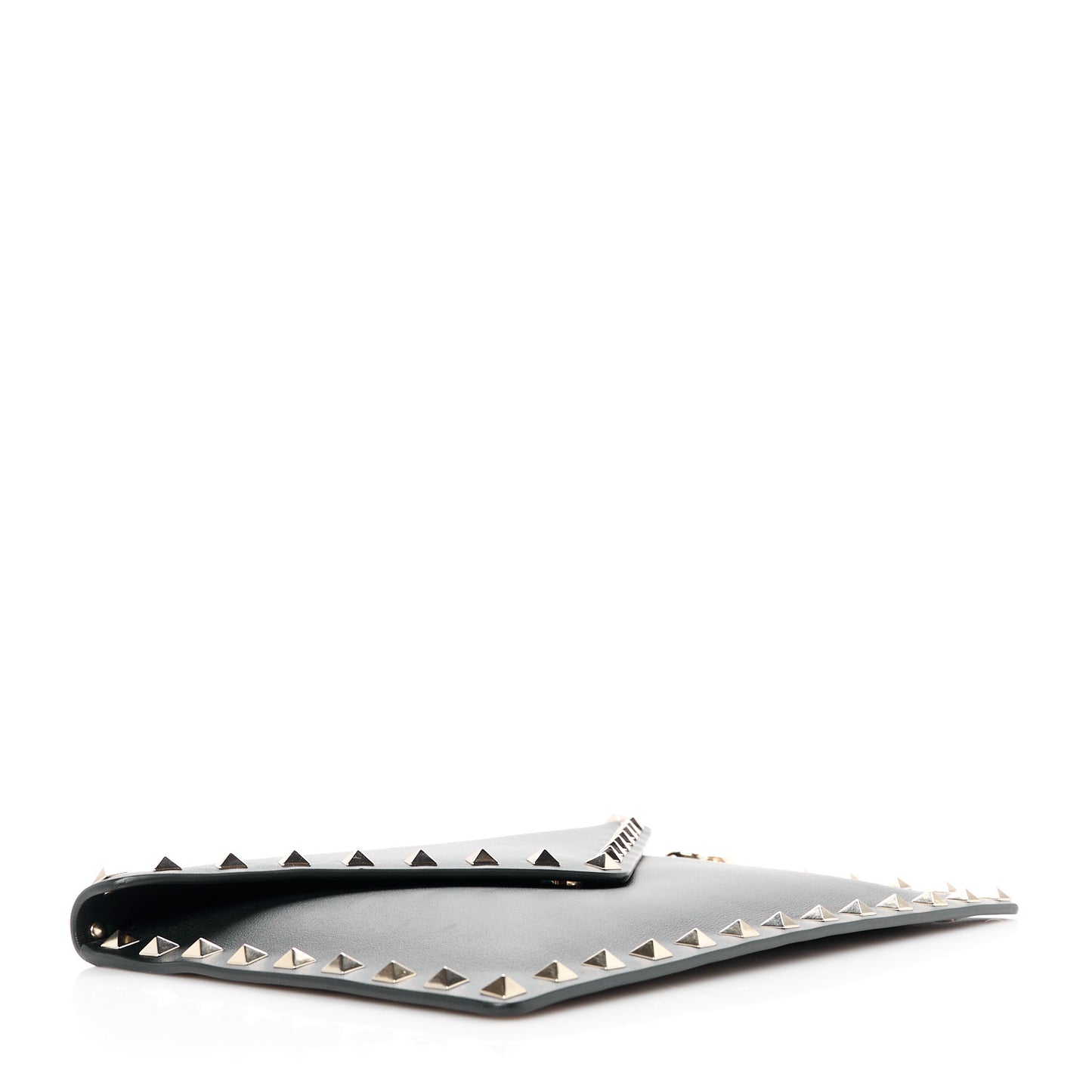 Vitello Medium Rockstud Envelope Flat Wristlet Pouch Black