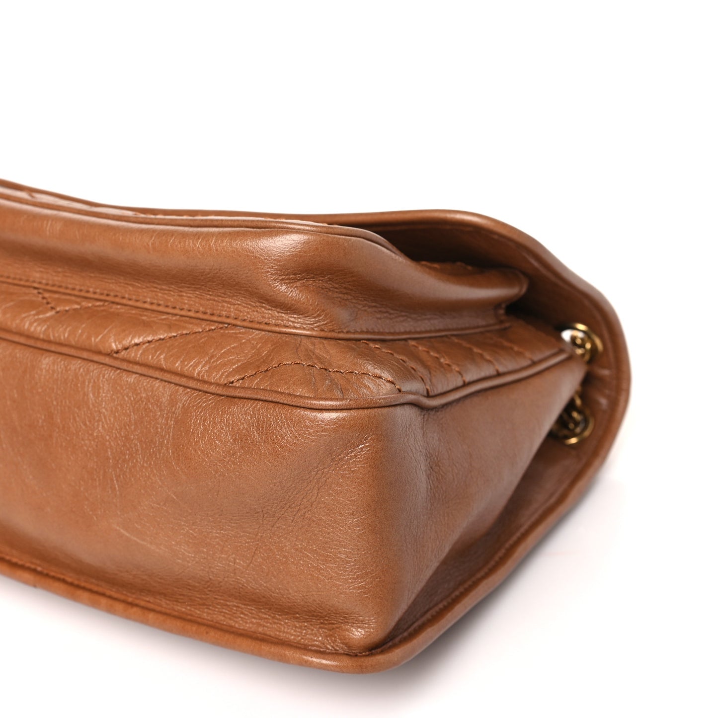 Crinkled Calfskin Matelasse Monogram Medium Niki Chain Satchel Caramel