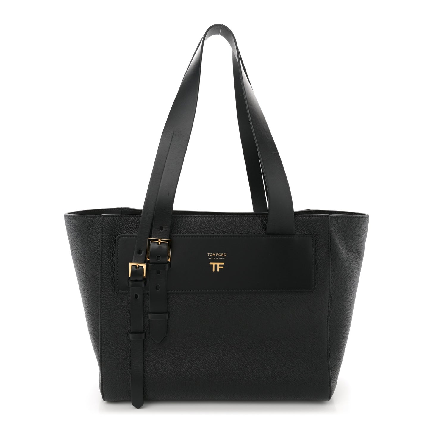 Grained Calfskin Buckle Tote Black