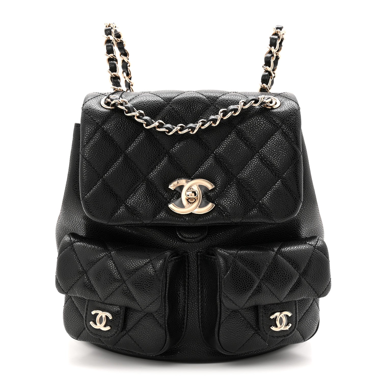 Chanel Shiny Caviar Quilted Medium Duma Pockets Drawstring