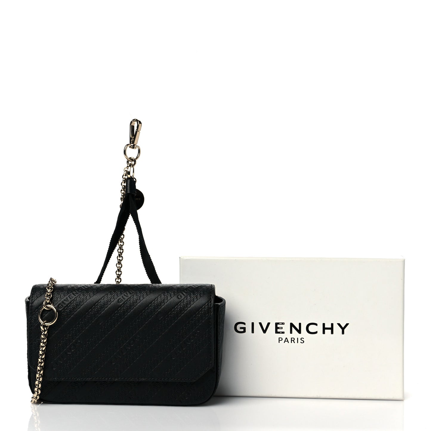 Calfskin Embossed Logo Bond Chain Camera Bag Black