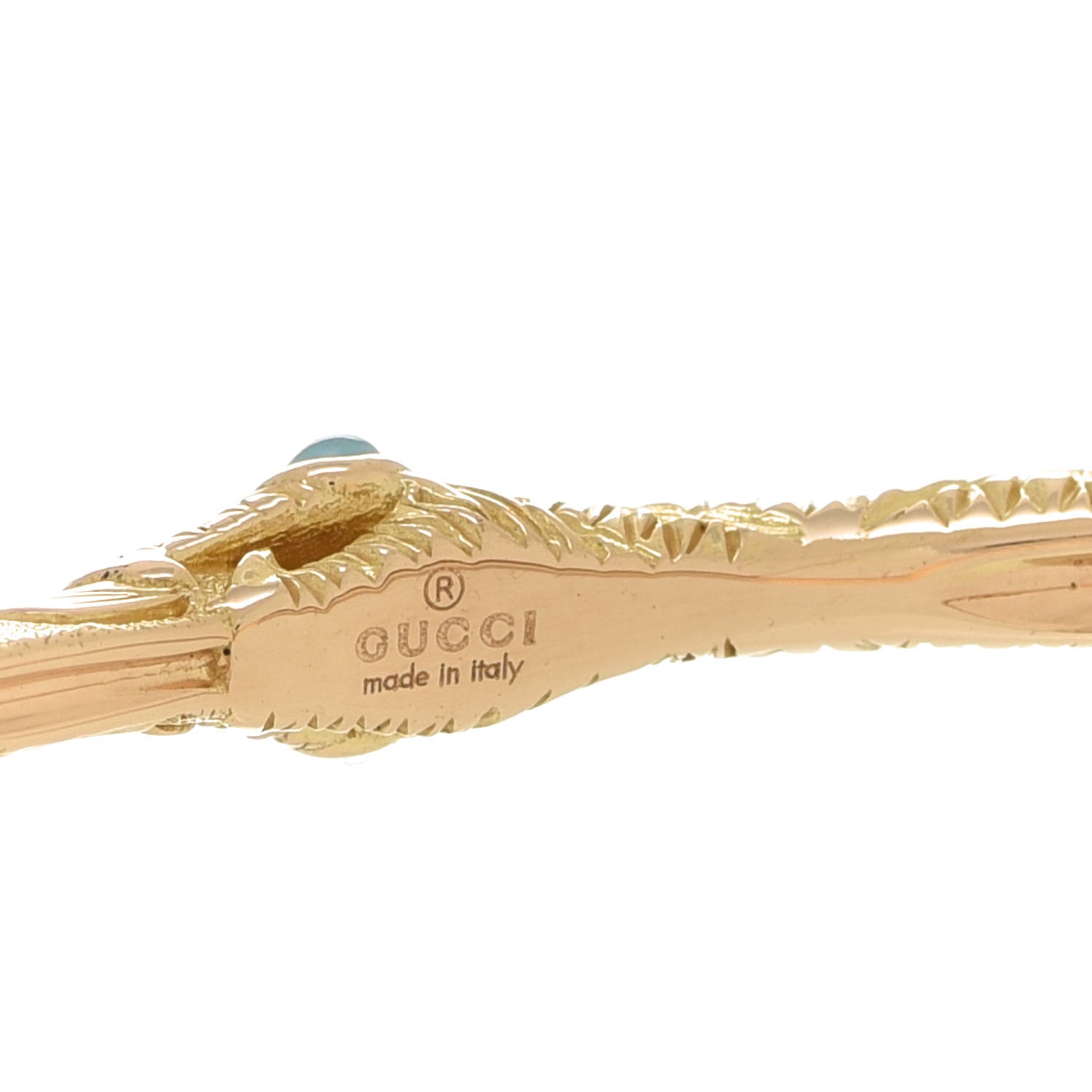 Gucci 18K Yellow Gold Turquoise Ouroboros Snake Bangle Bracelet 4 of 5