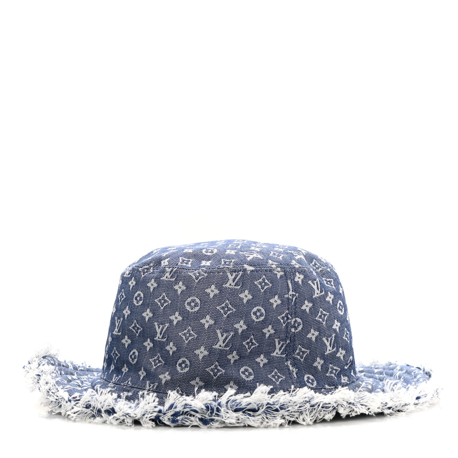 AUTHENTIC Louis Vuitton Denim Monogram Fringed Bucket Hat - Blue Louis Vuitton Monogram Denim Fringe Bucket Hat Blue 1783287  main image 3
