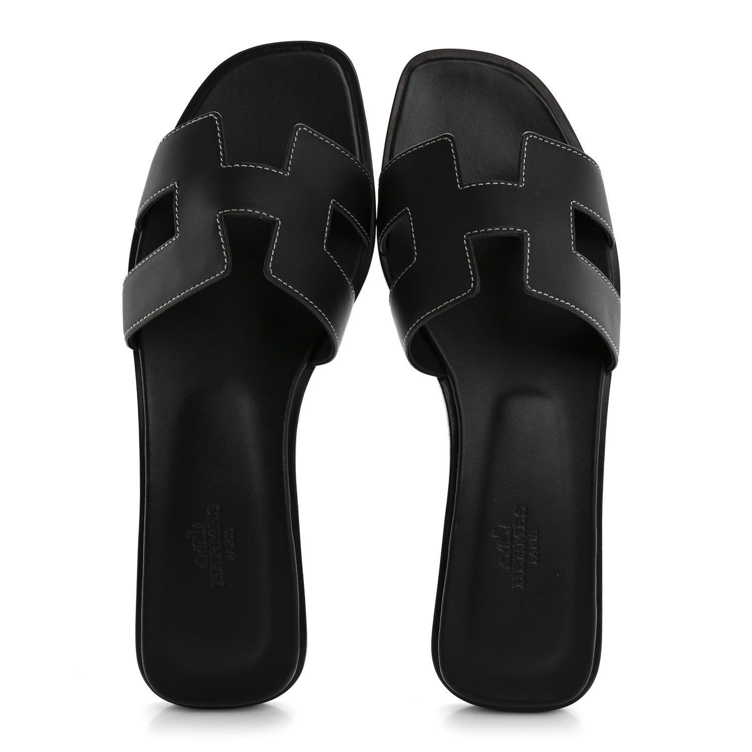 Hermes Box Calfskin Oran Sandals 38 Black 2 of 9