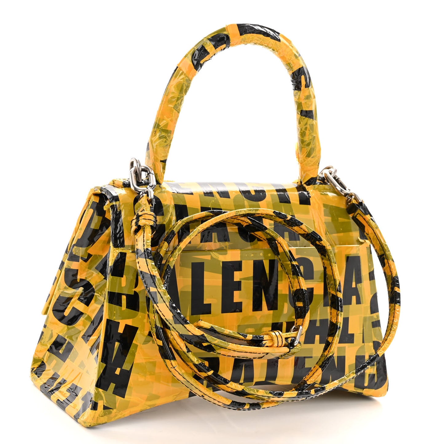 Box Calfskin Tape Small Hourglass Top Handle Bag Yellow Black