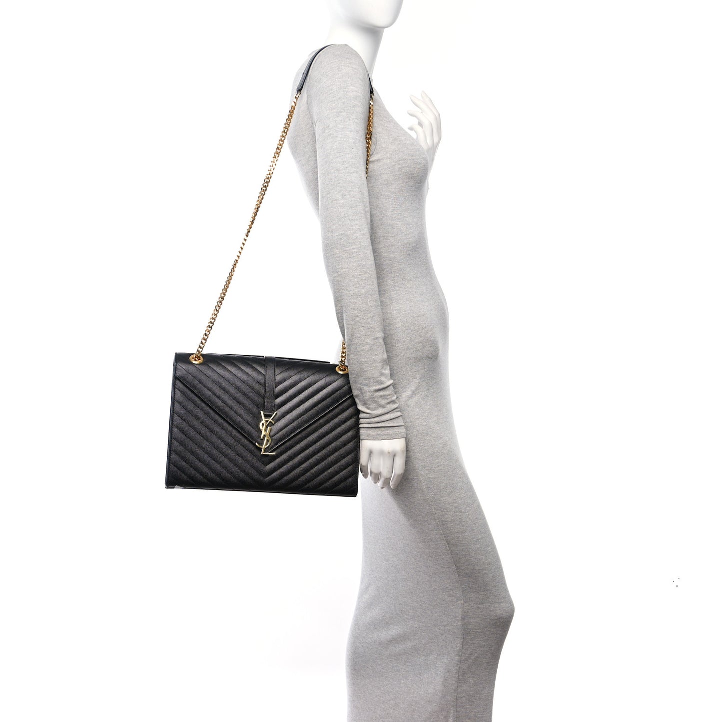 Grain De Poudre Matelasse Chevron Large Monogram Satchel Black