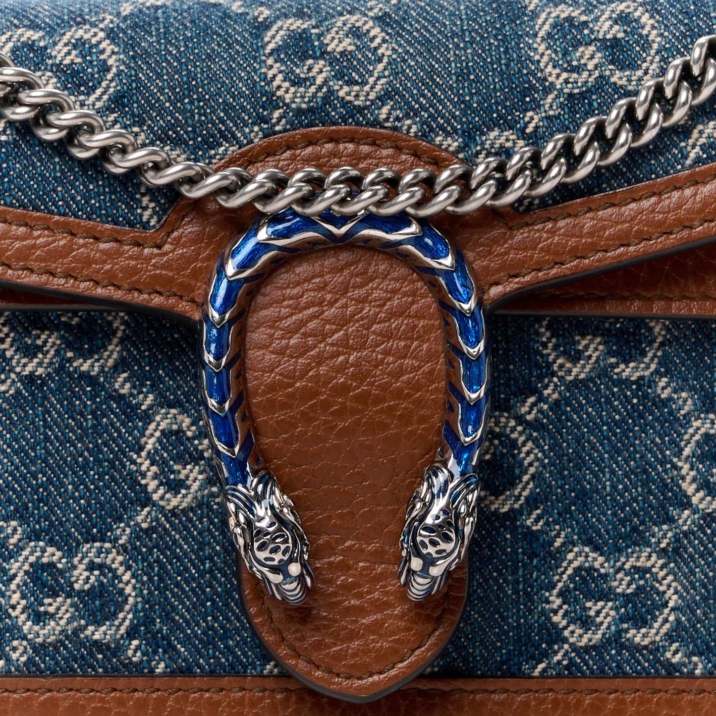 New Denim GG Monogram Dollar Calfskin Enamel Super Mini Dionysus Shoulder Bag Blue Tea Cuir Epilog Electric Blue