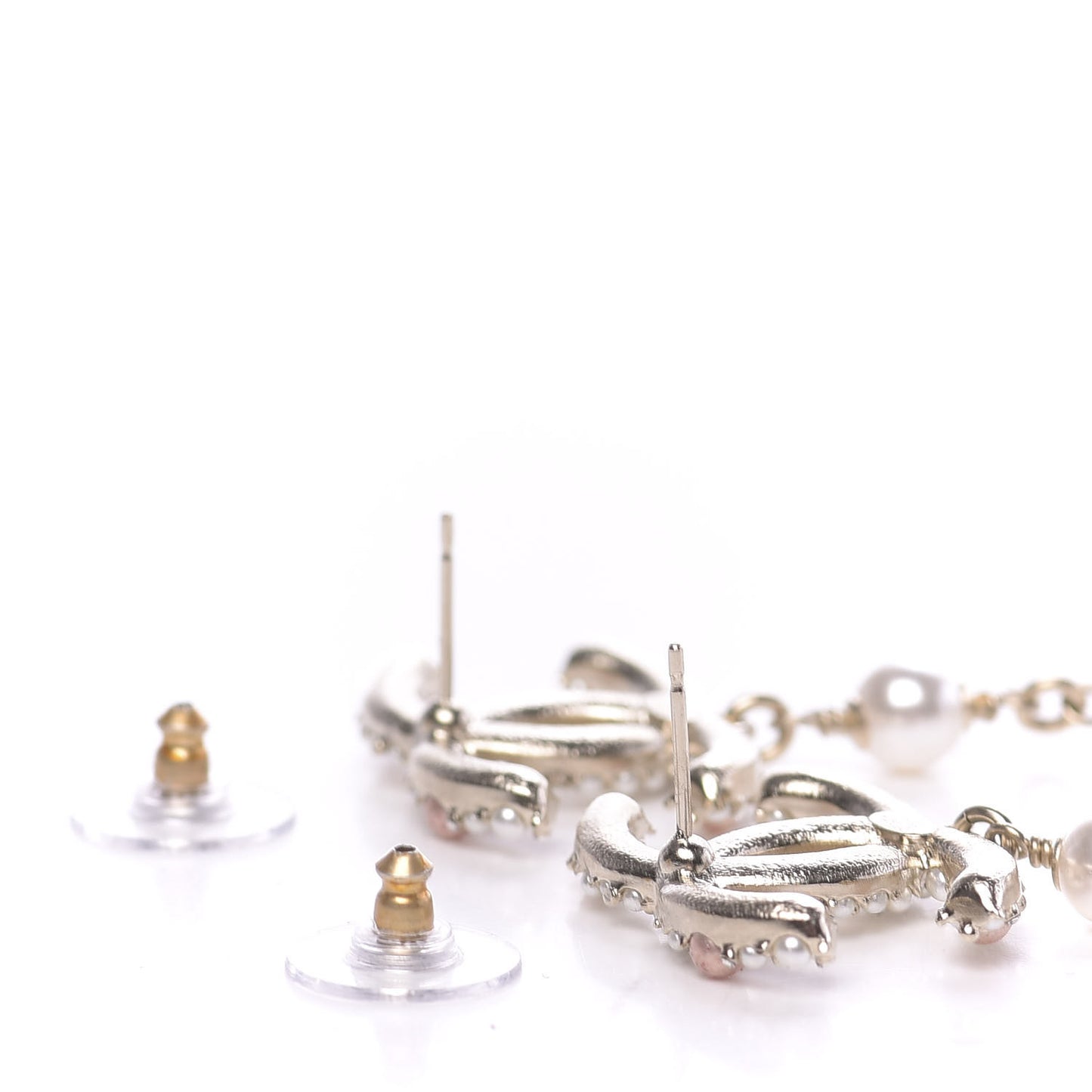 Pearl Crystal CC Charms Dangle Earrings Light Gold Pink