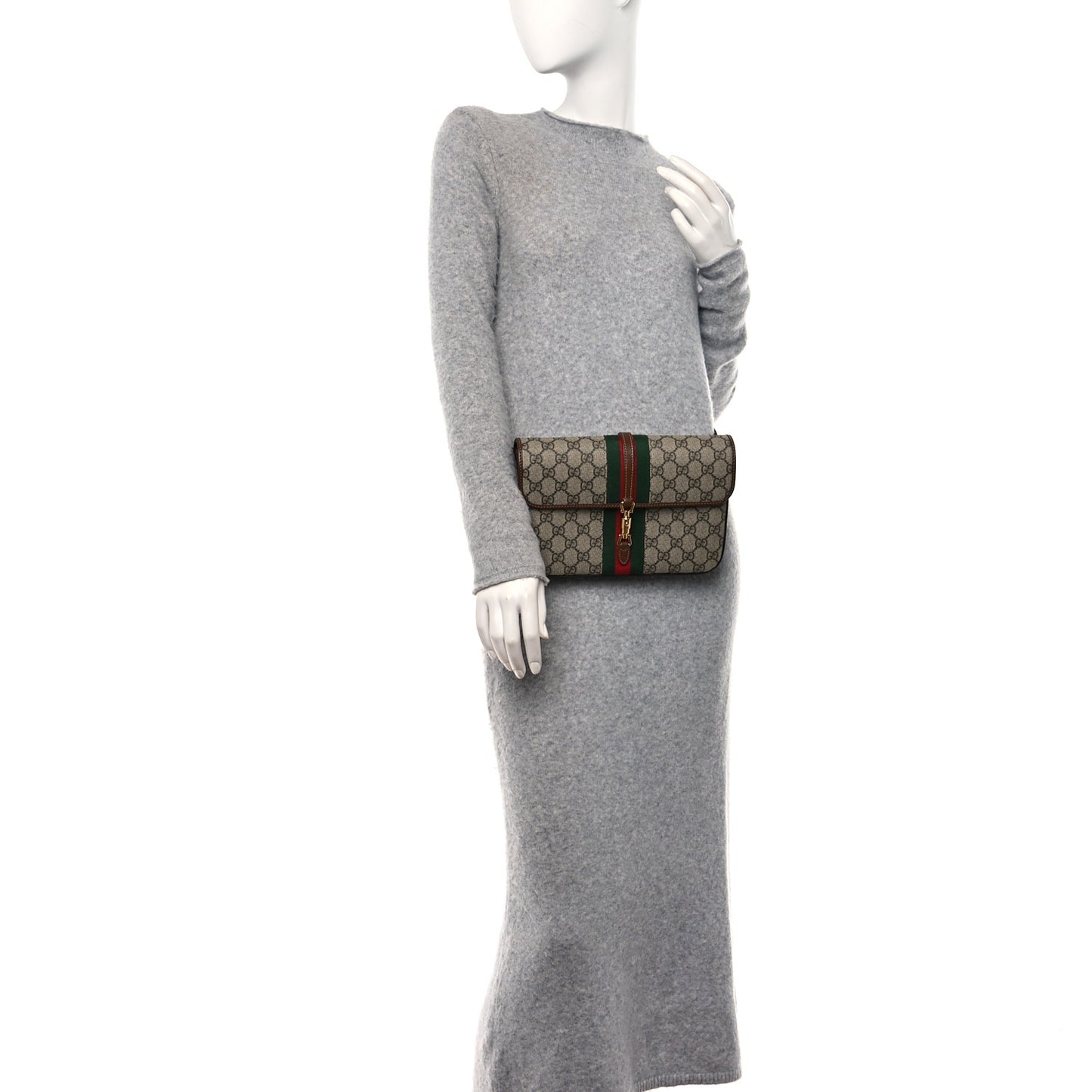 GG Supreme Monogram Azalea Calfskin Web Jackie 1961 Belt Bag 80 32 Beige Ebony Brown Sugar