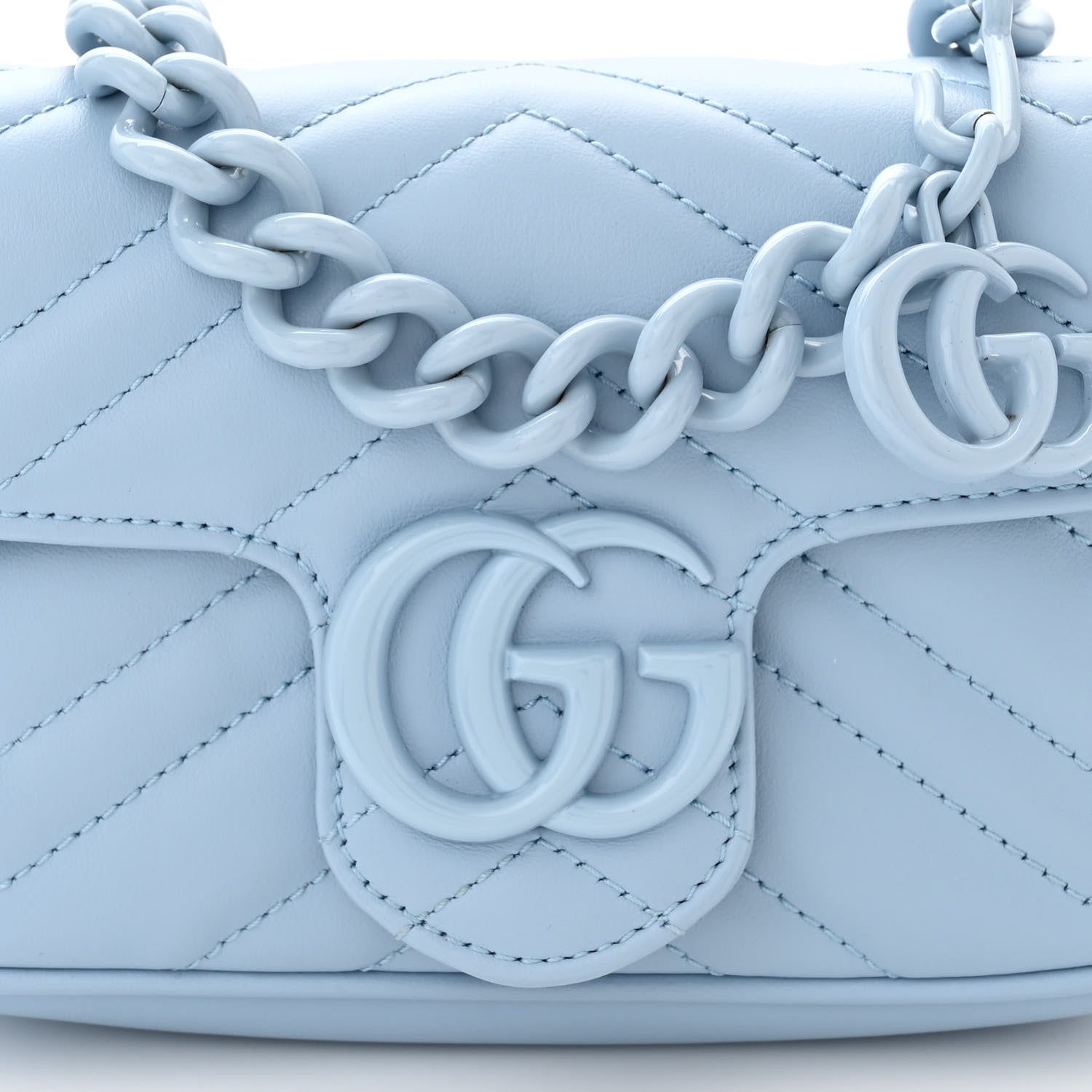 Gucci Calfskin Matelasse Monochrome GG Marmont Chain Belt Bag Porcelain Light Blue 8 of 12