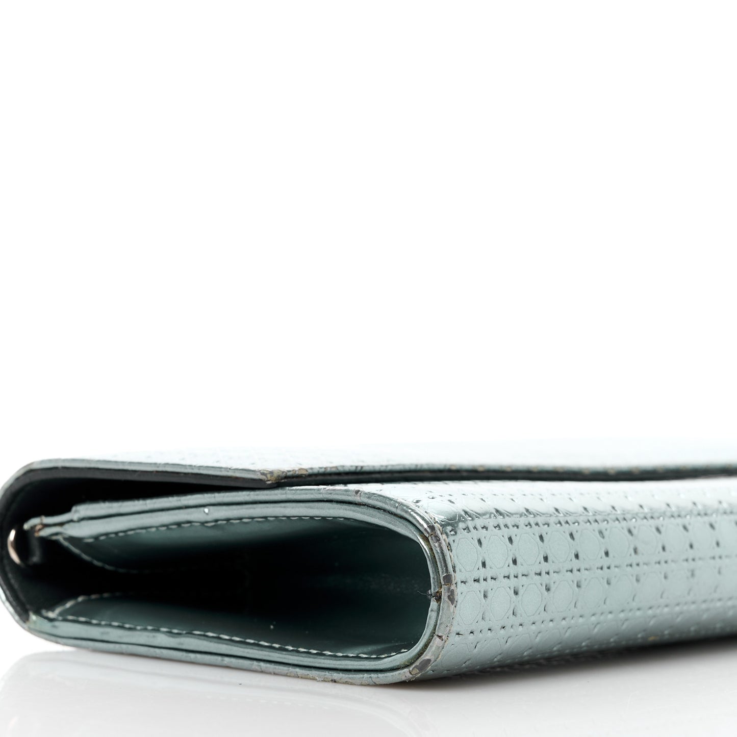 Metallic Calfskin Micro-Cannage Lady Dior Croisiere Chain Wallet Blue