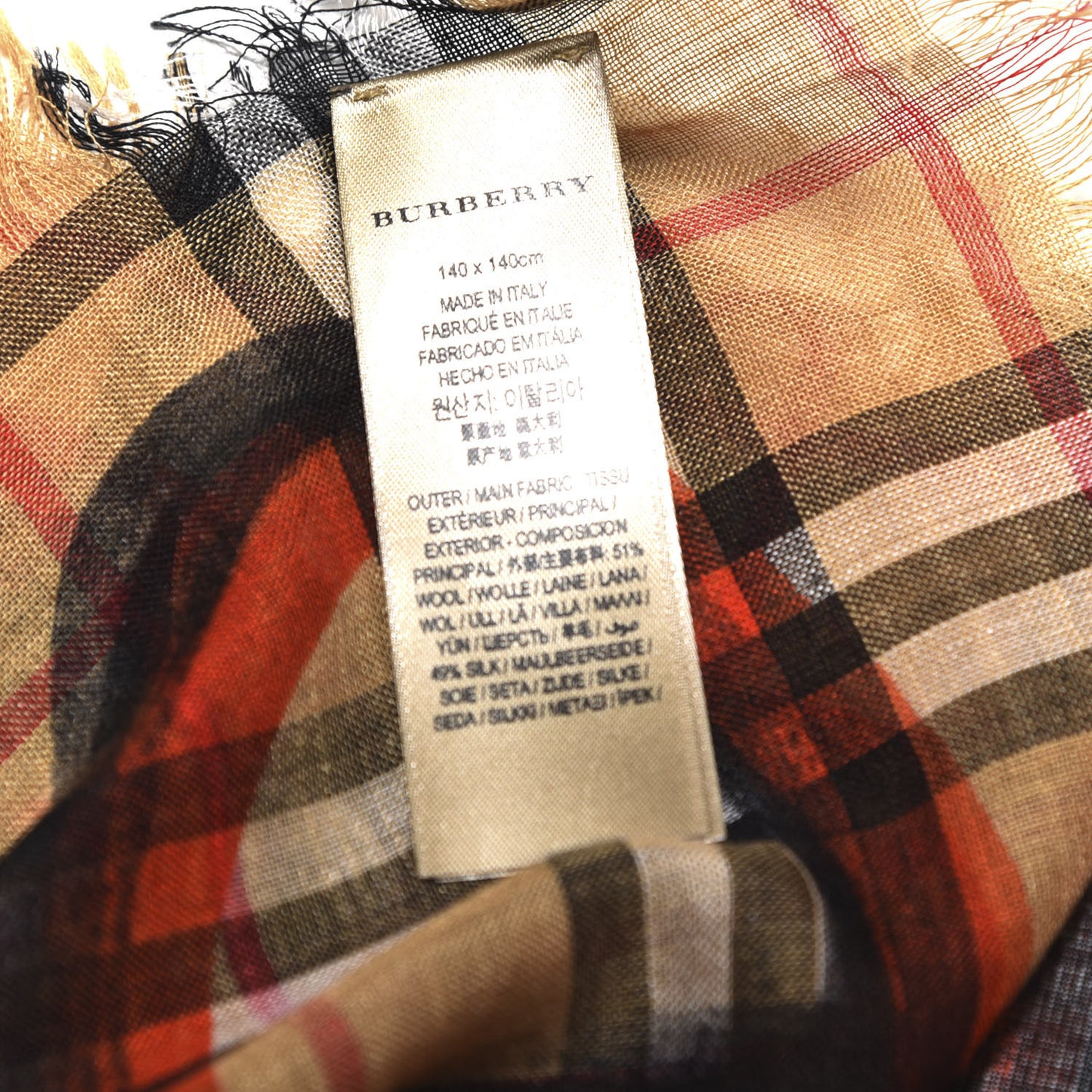 Wool Silk Check Graffiti Print Large Square Scarf Bright Red
