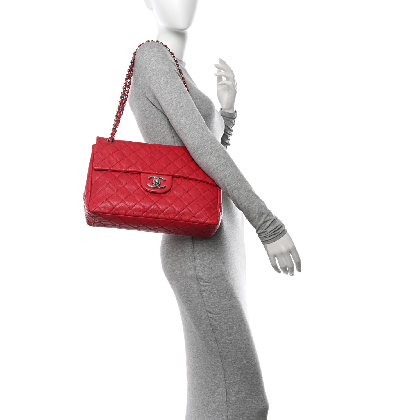 Washed Caviar Quilted Maxi Single Flap Fuchsia