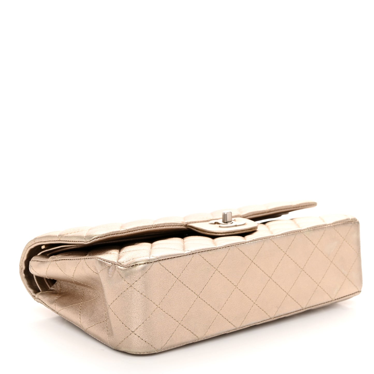 Metallic Lambskin Quilted Medium Double Flap Gold