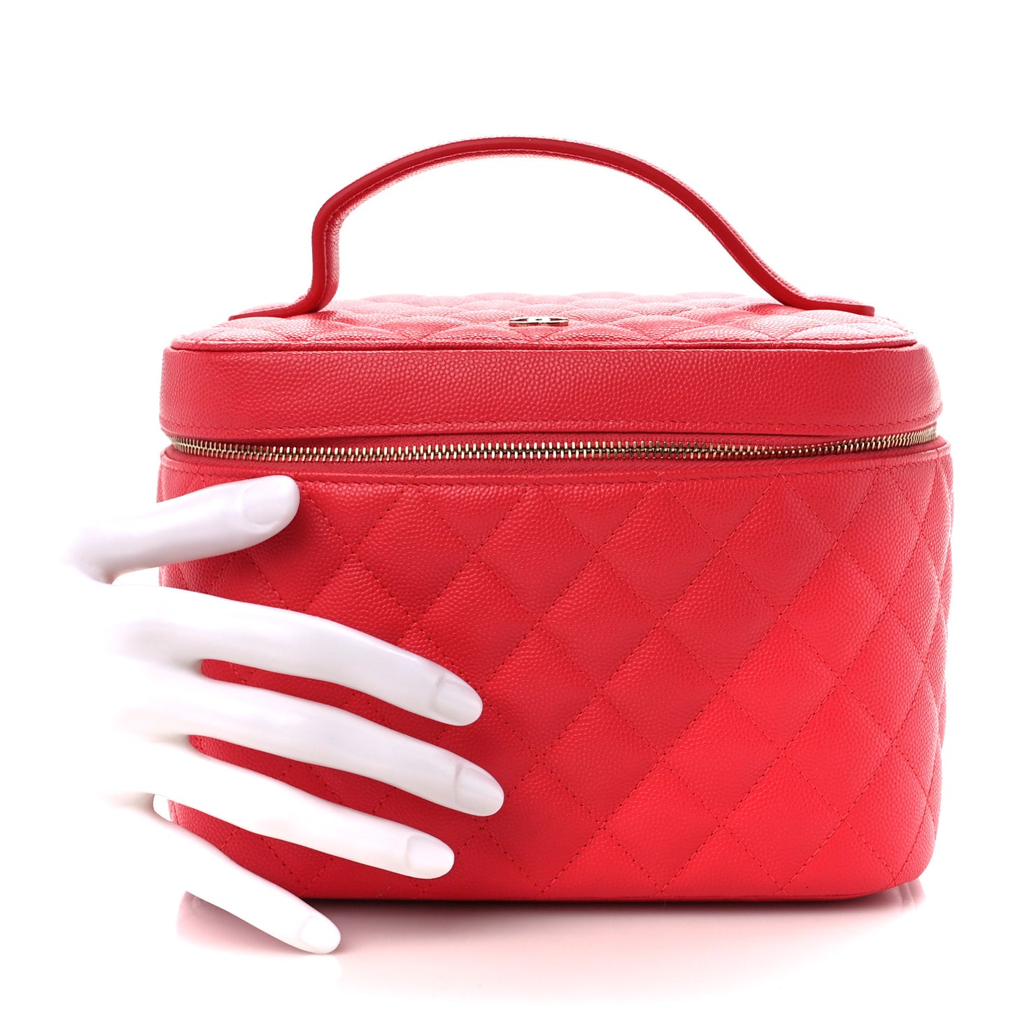 Caviar Quilted Large Vanity Pouch Red