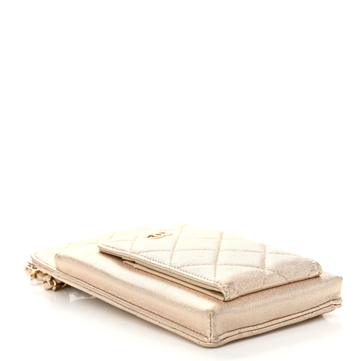Metallic Lambskin Quilted Zip Phone Case Gold