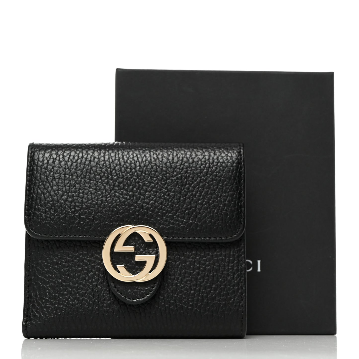 Dollar Calfskin Interlocking G French Wallet Black
