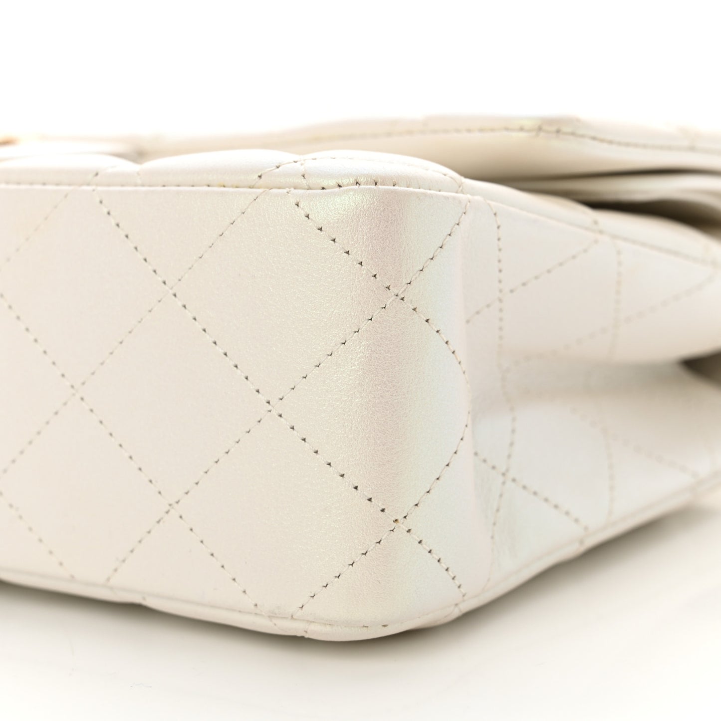 Iridescent Calfskin Quilted Medium Double Flap White
